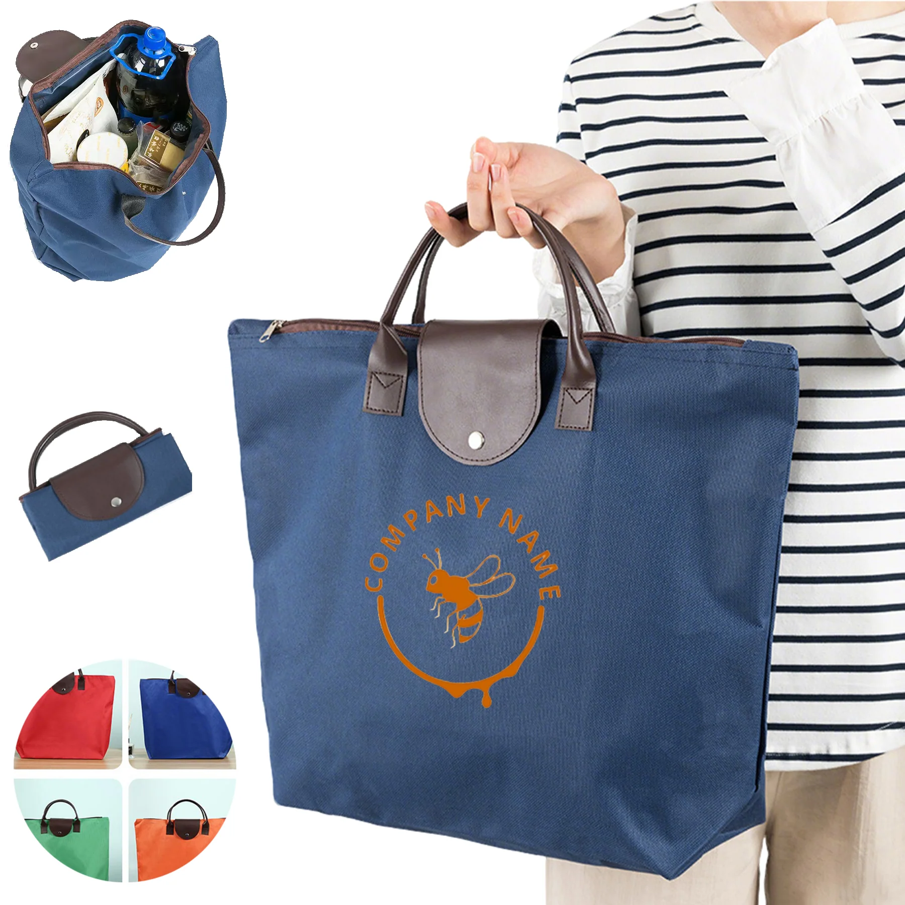 600D Oxford Cloth Folding Zipper Shopping Bag