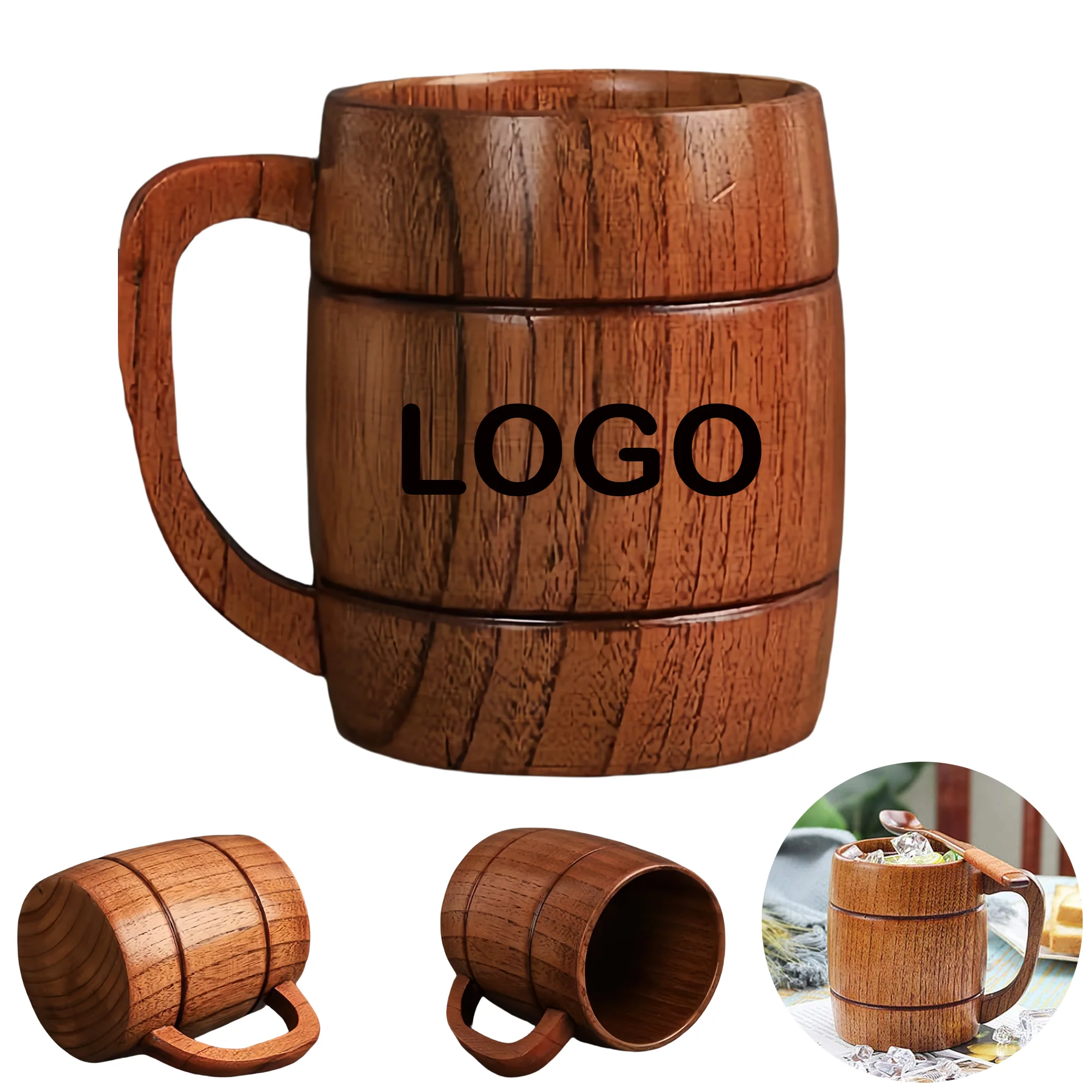 12oz Retro Wooden Beer Mug with Handle