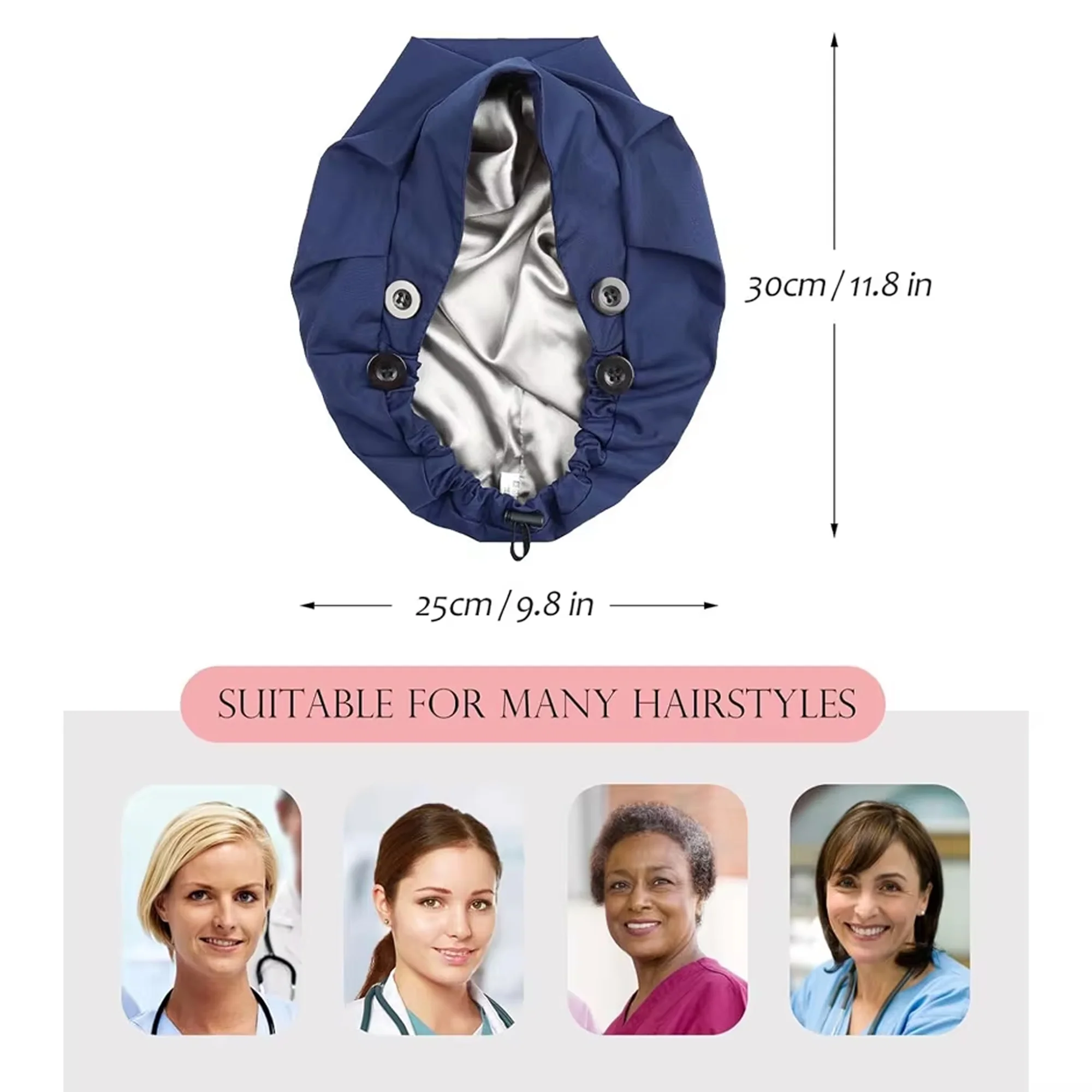 Adjustable Medical Scrub Caps Hat With Mask Buttons