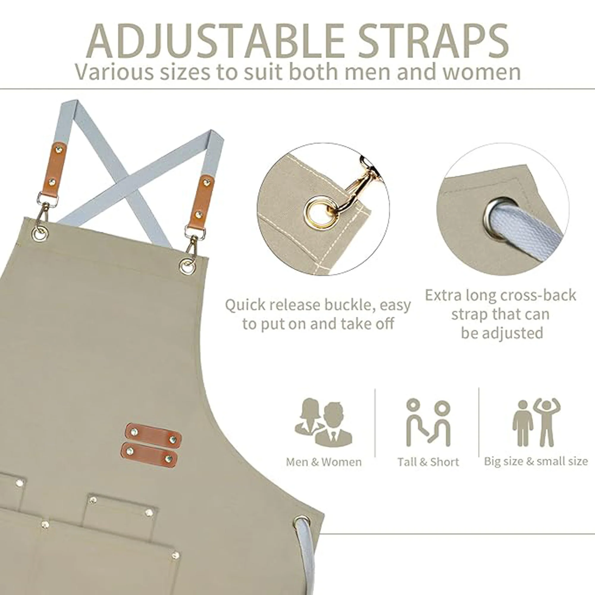 Adjustable Cross Back Waterproof Canvas Apron