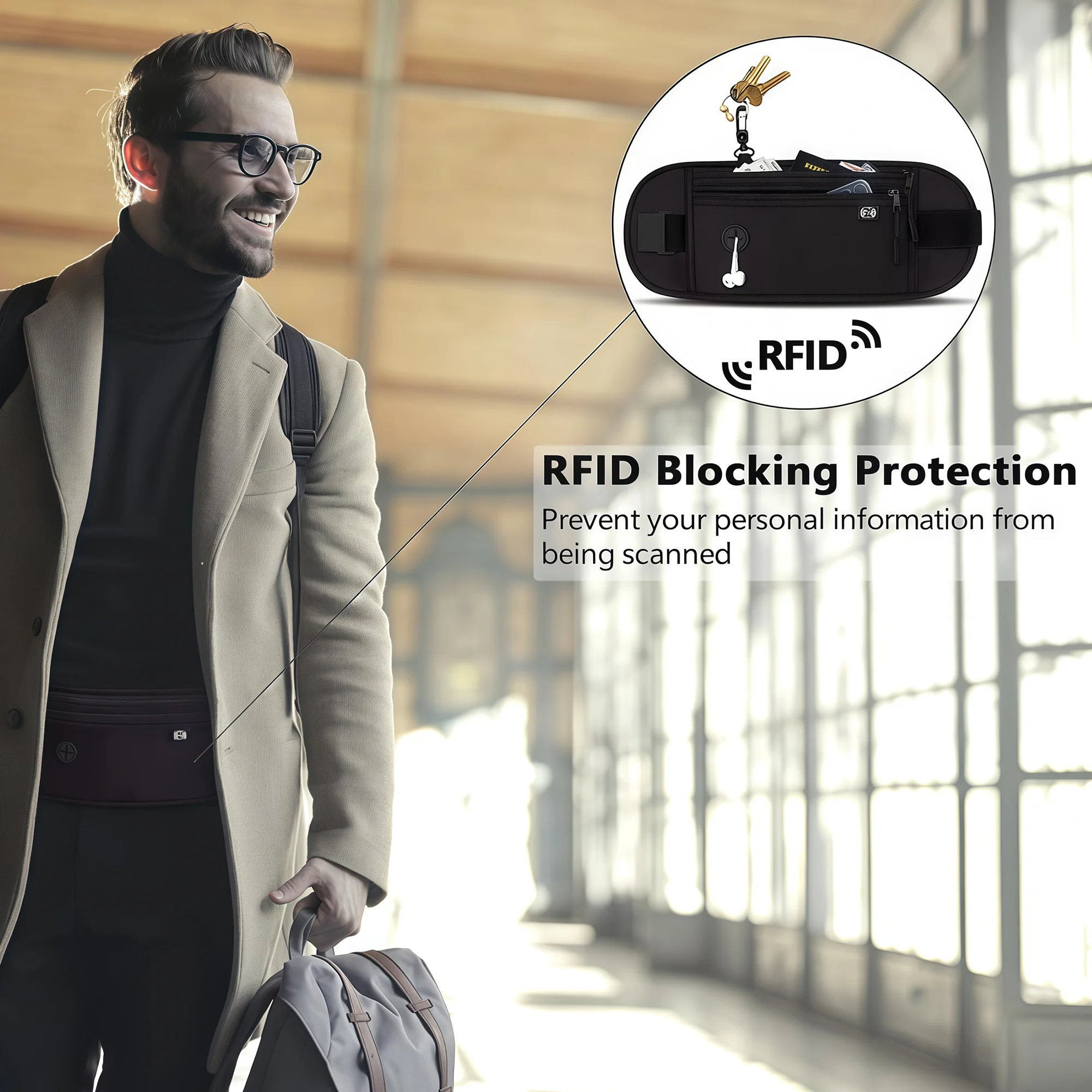 Hidden Money Belt with RFID Blocking