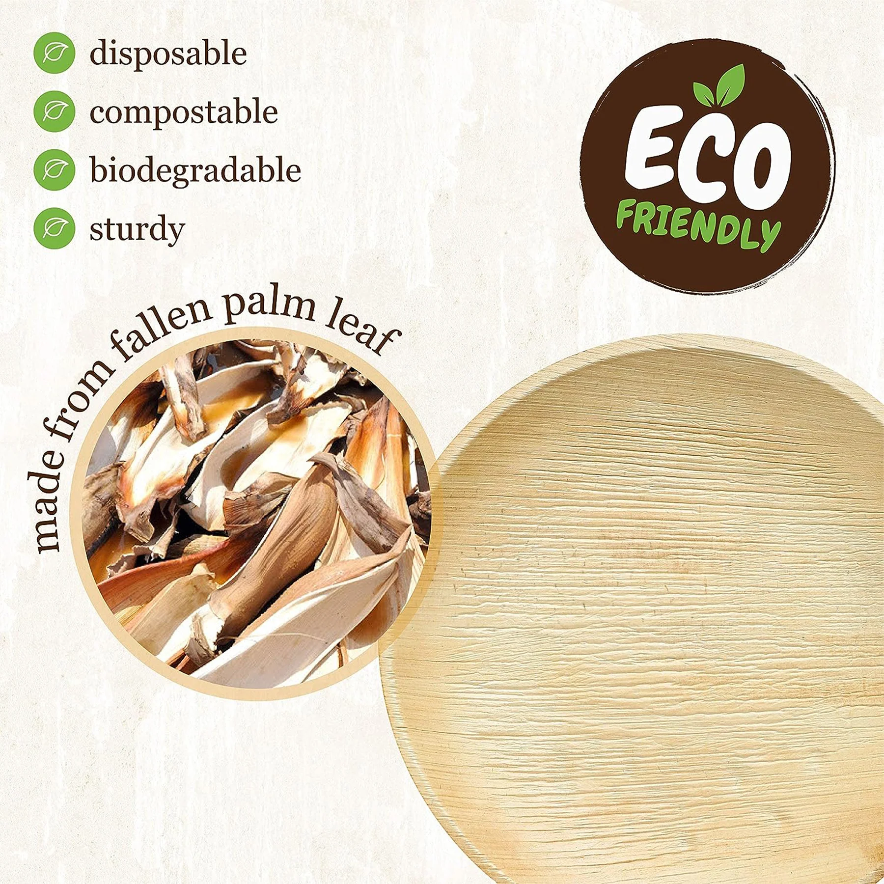 10" Round Palm Leaf Plates