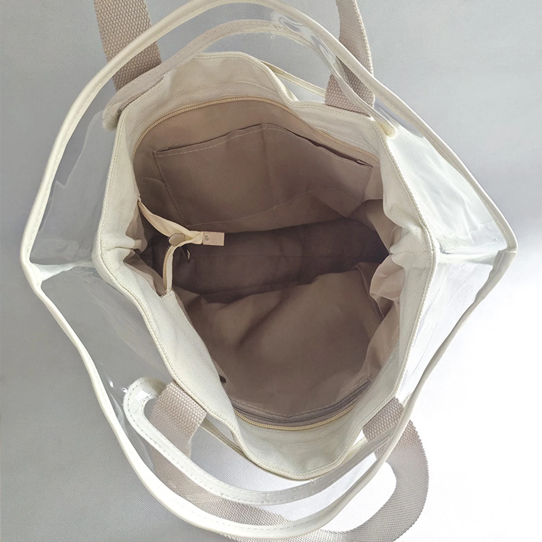 Pvc & Canvas Double Layer Detachable Tote Bag