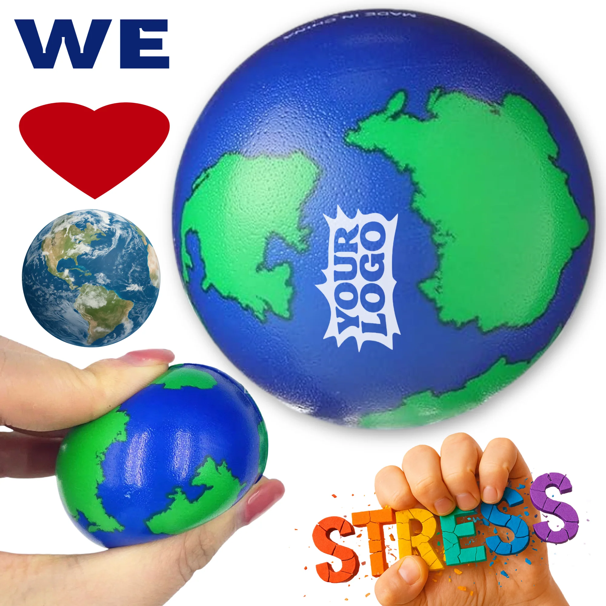 2" Cute Earth Ball Stress Reliever