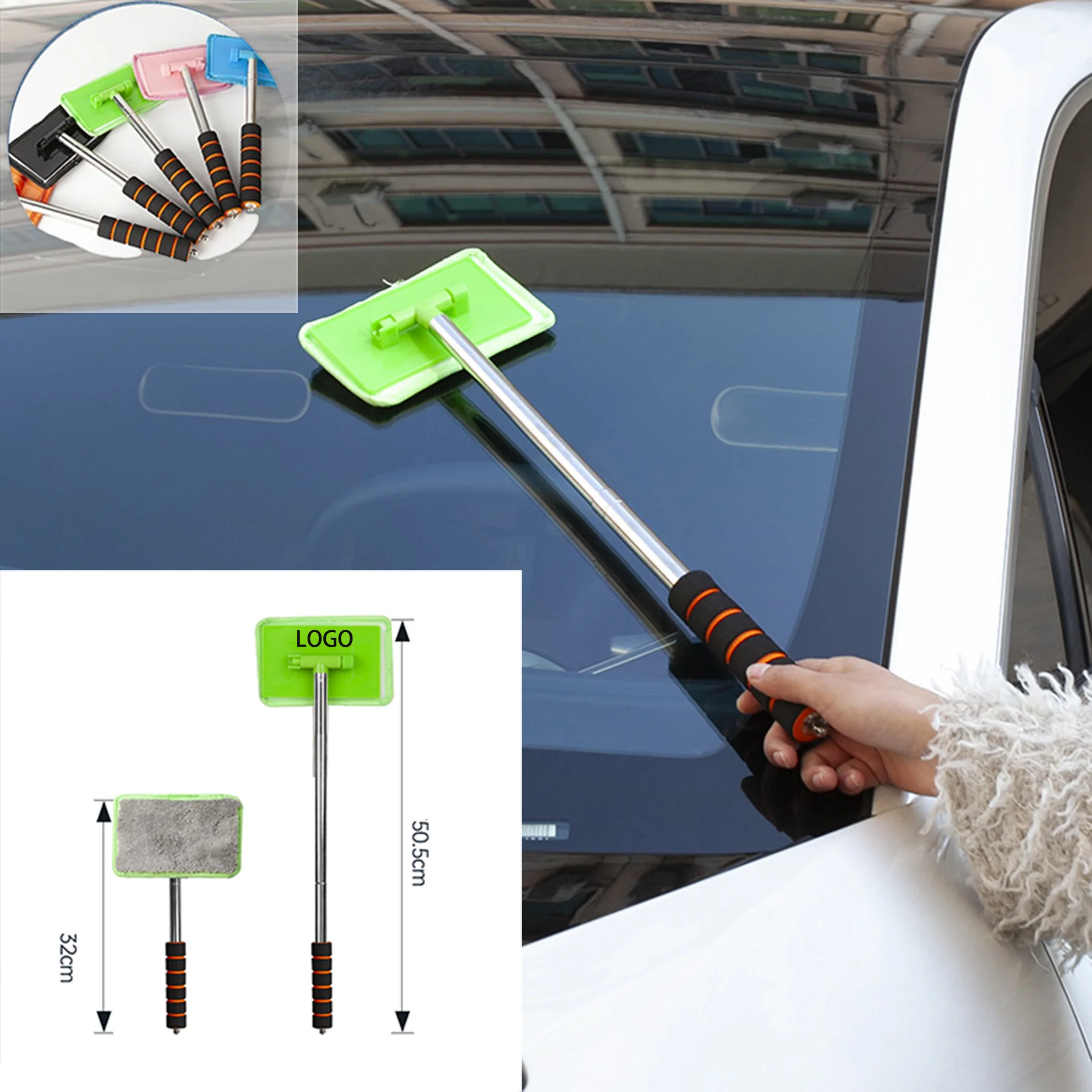 Retractable Car Windshield Cleaning Tool With Microfiber