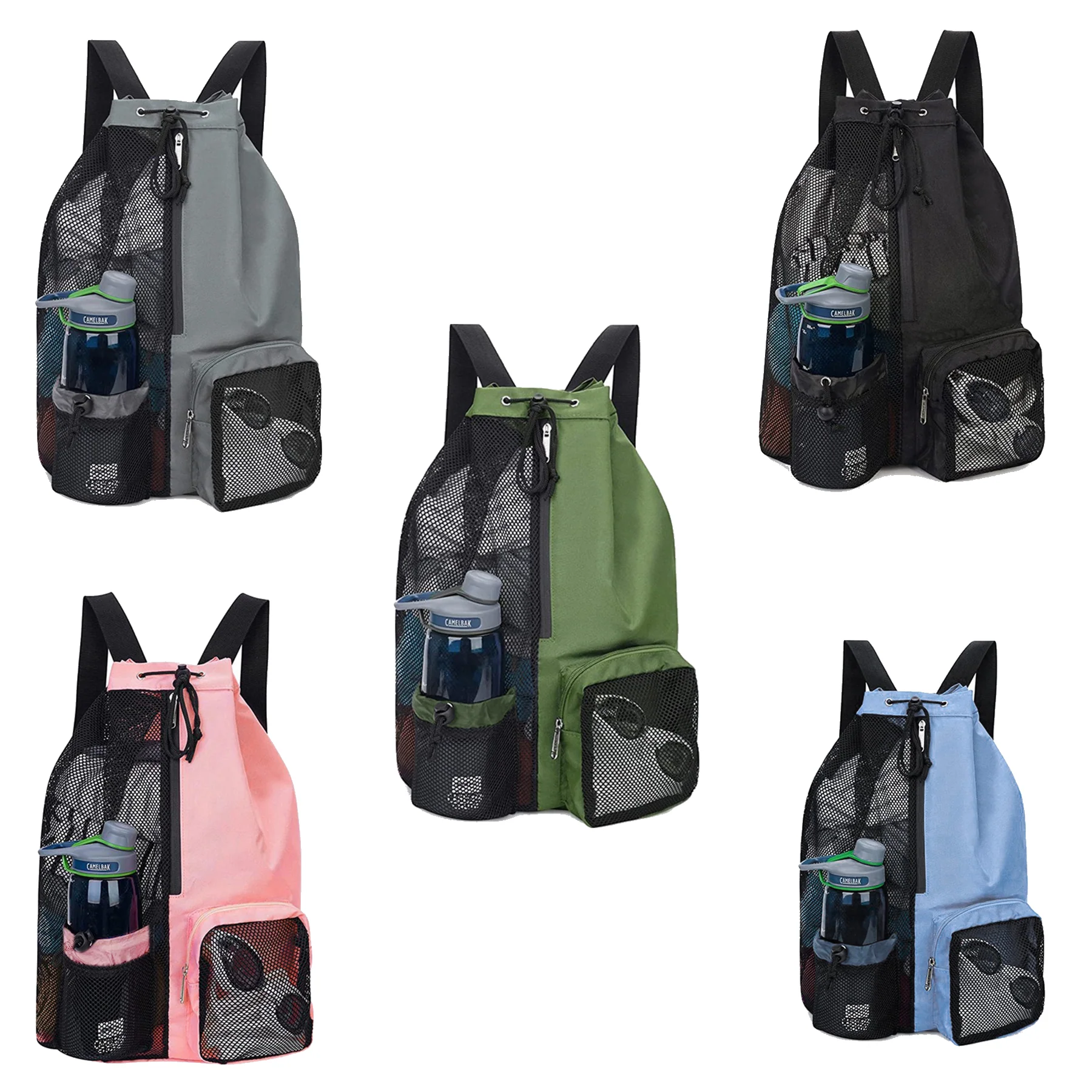 Swim Bag Mesh Drawstring Backpack With Wet Pocket