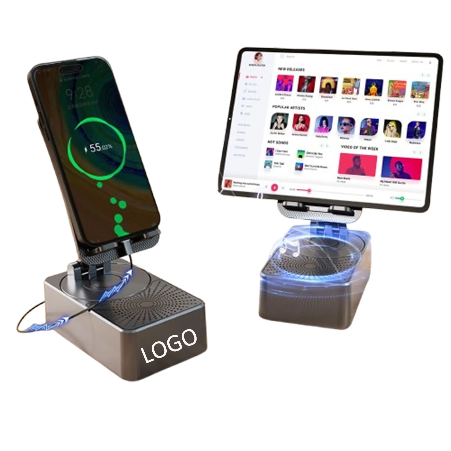 Desktop Bluetooth Speaker W/ Phone Holder & Power Bank