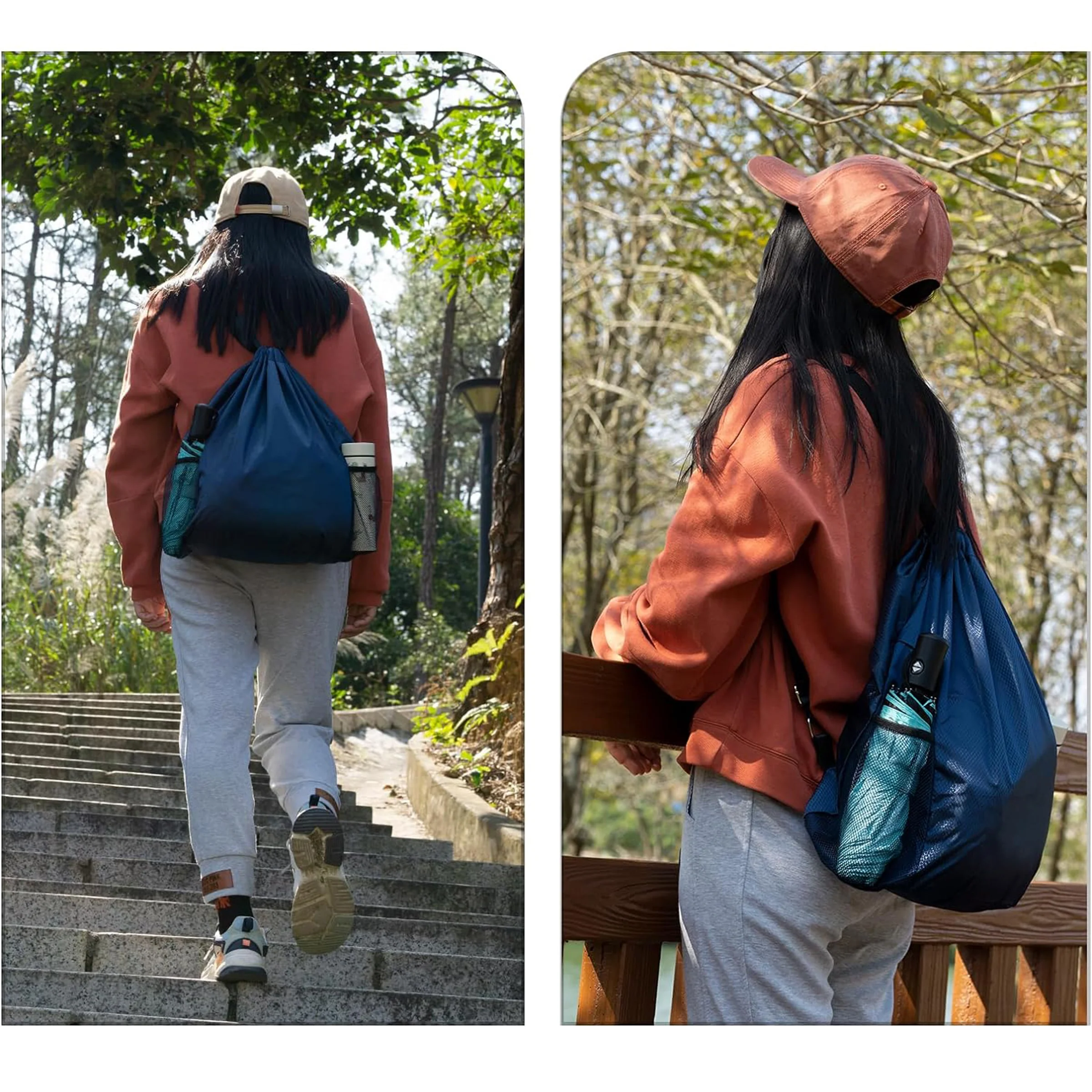 Wide Shoulder Strap String Bag With Mesh Pockets