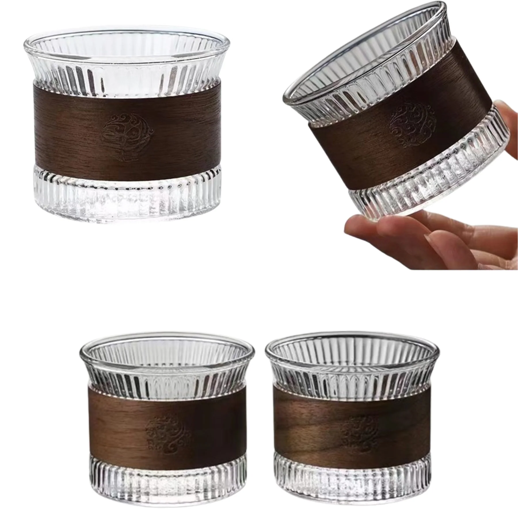 Clear Glass Espresso Cup W/Wooden Heat-Resistant Grip Ring
