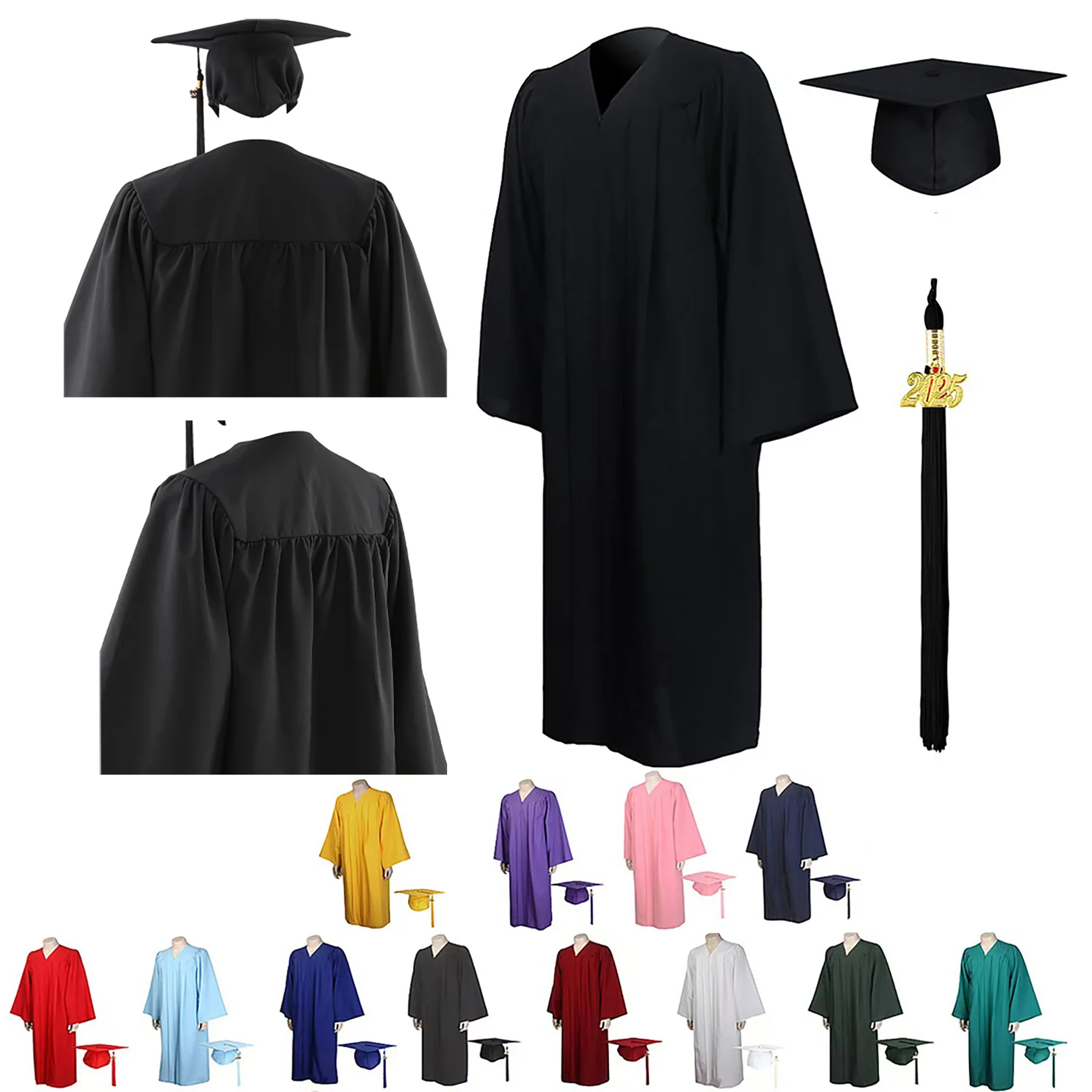 Matte Graduation Gown Cap Tassel Set