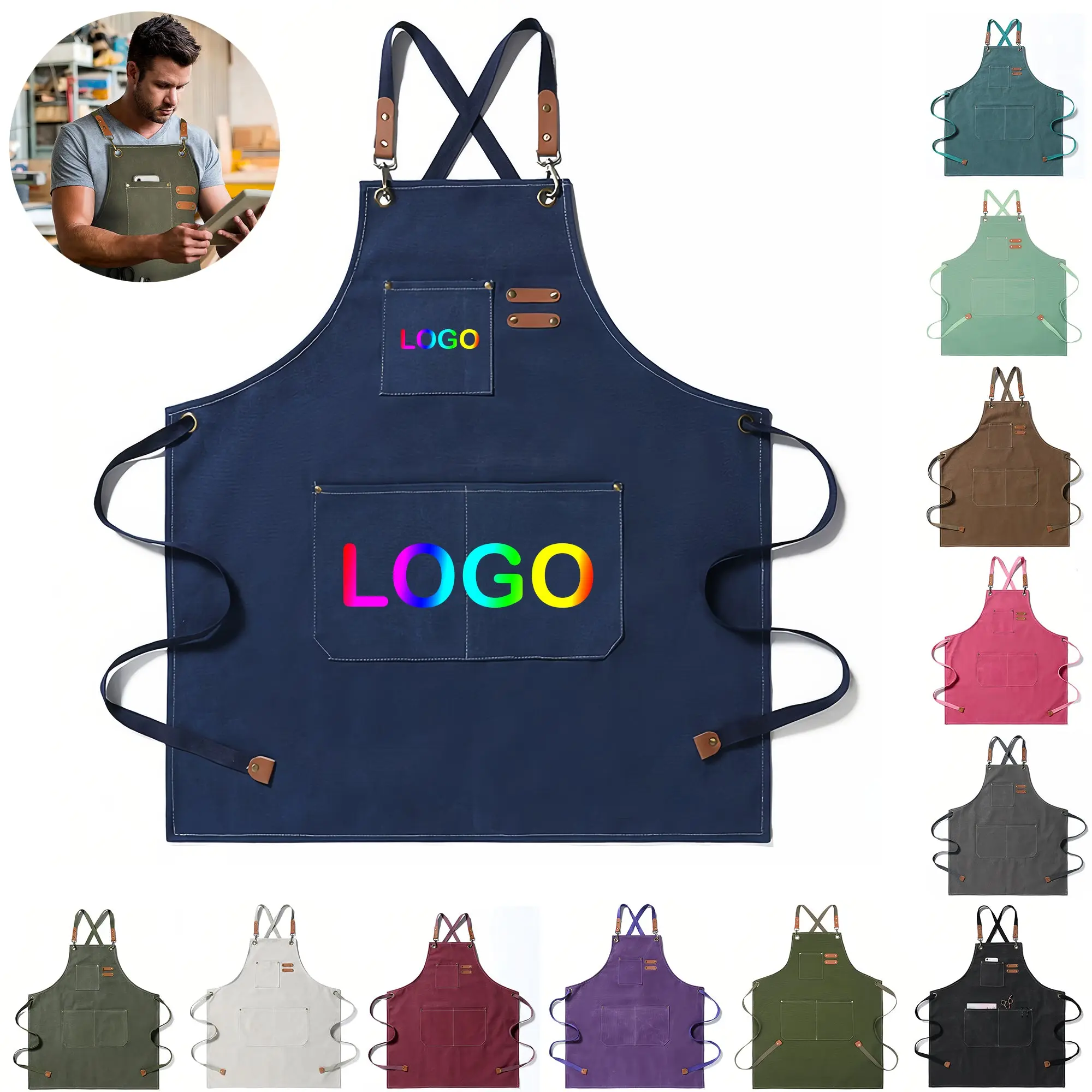Adjustable Denim Bib Work Apron-Full Color