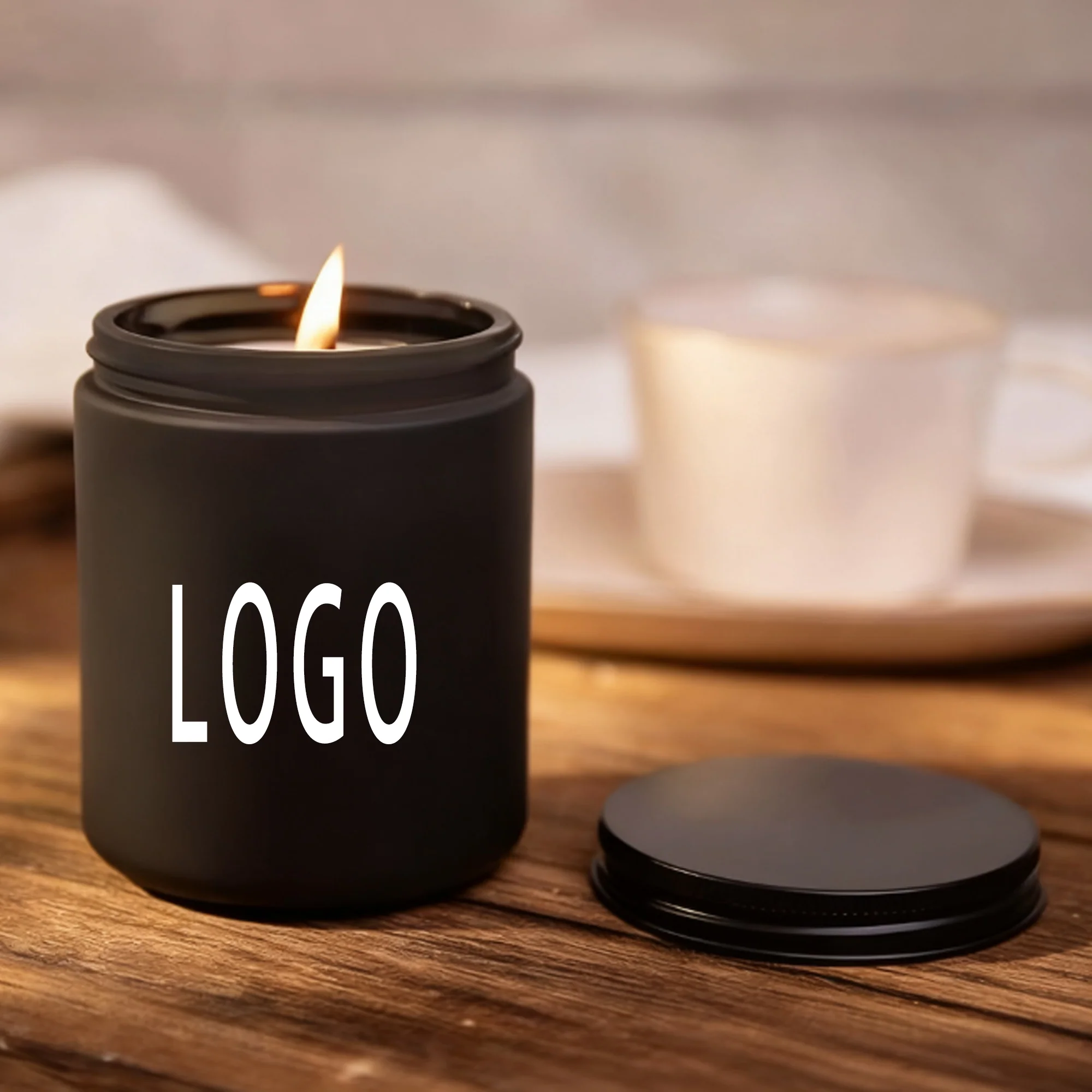 Black Candle Jar With Lid-250Ml