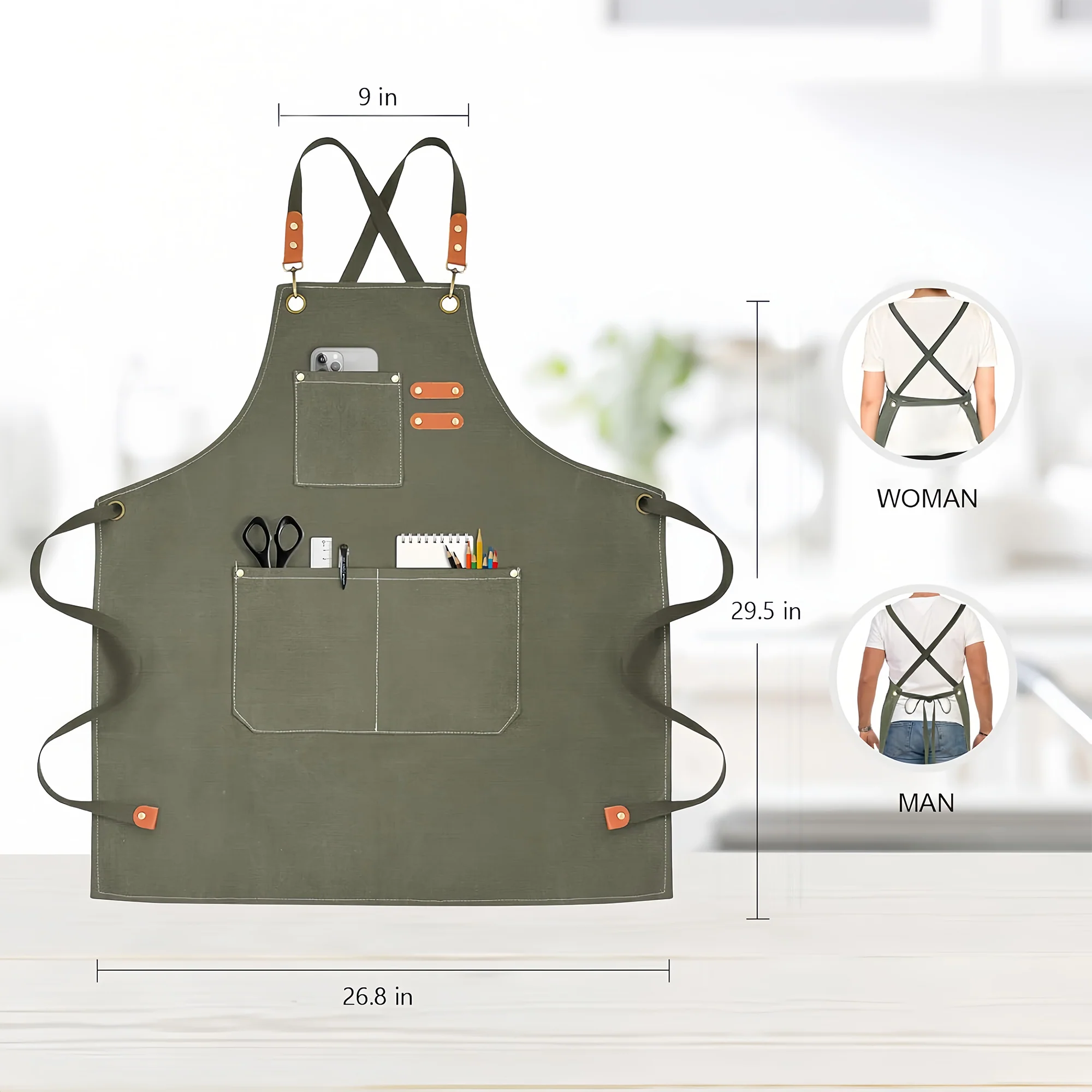Adjustable Denim Bib Work Apron-Full Color