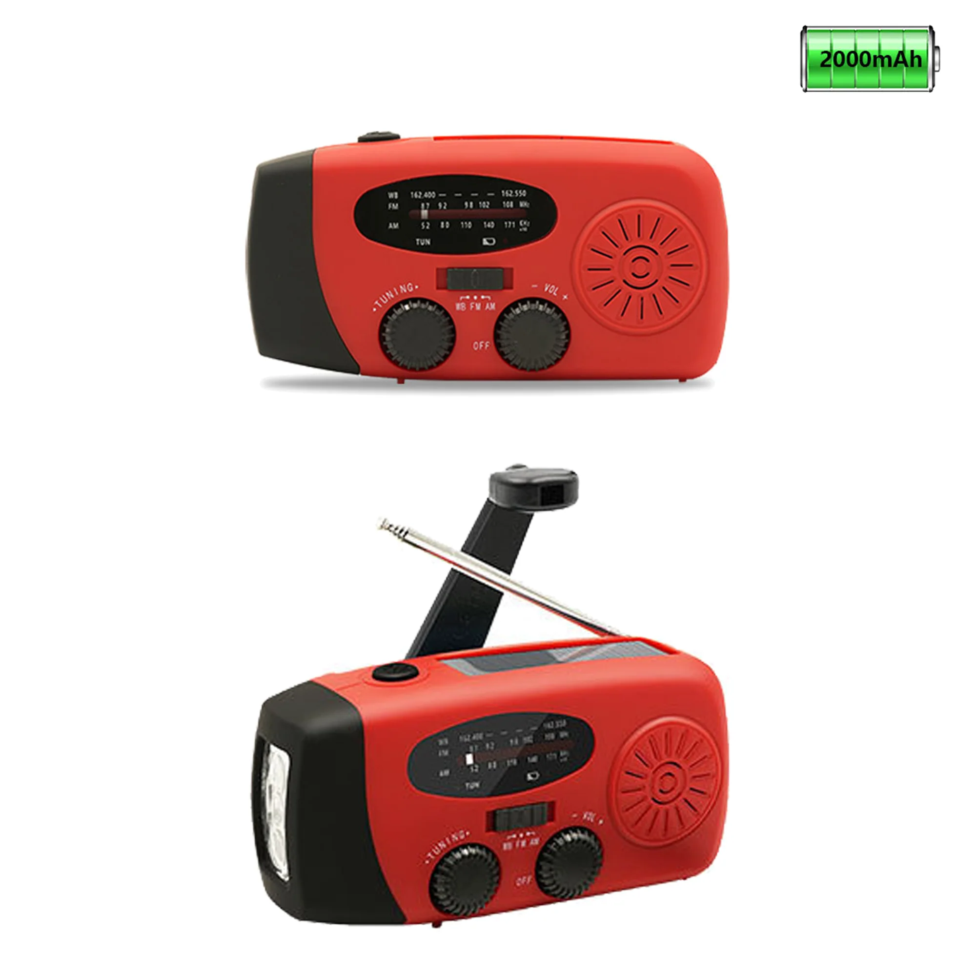 Emergency Solar Hand Crank Weather Radio With Led Flashlight