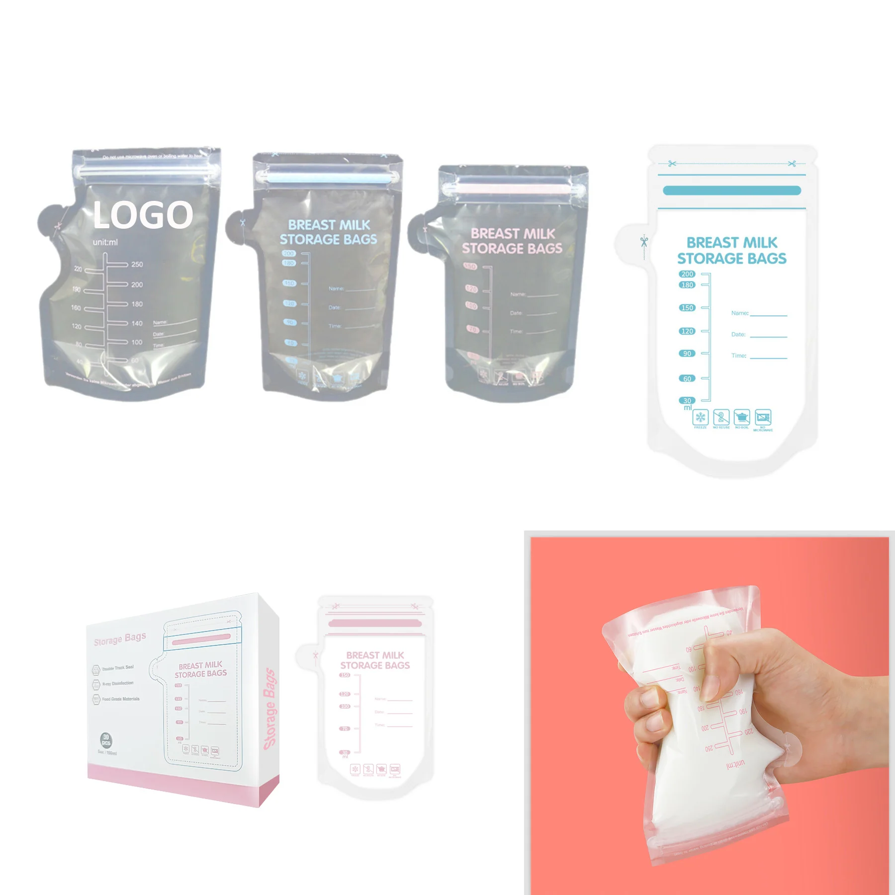 30PCS Disposable Portable Breast Milk Storage Bags
