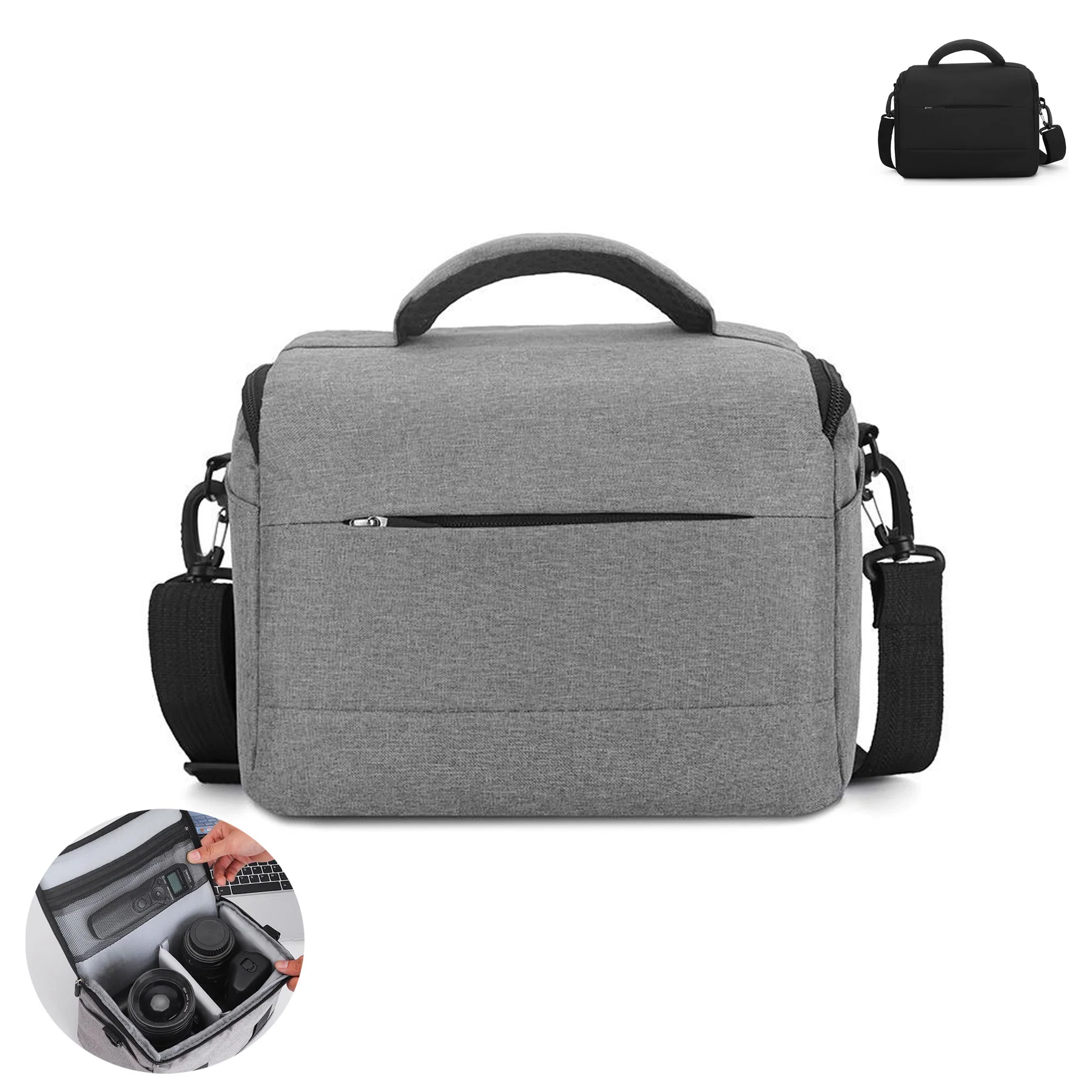 Portable Gray Camera Bag Handheld Shoulder Carry Case