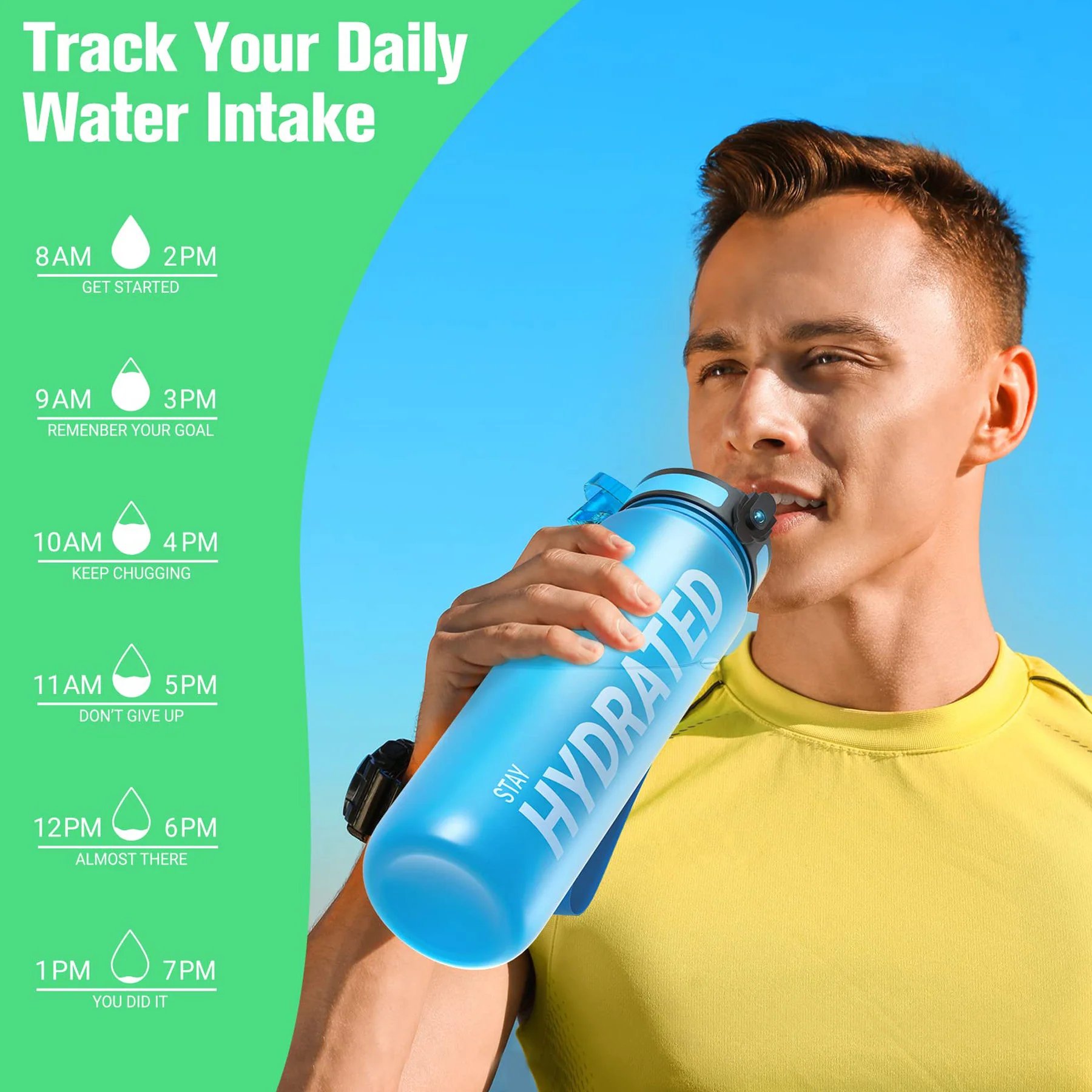 Durable and Leakproof Water Bottles  32oz with Time Marker