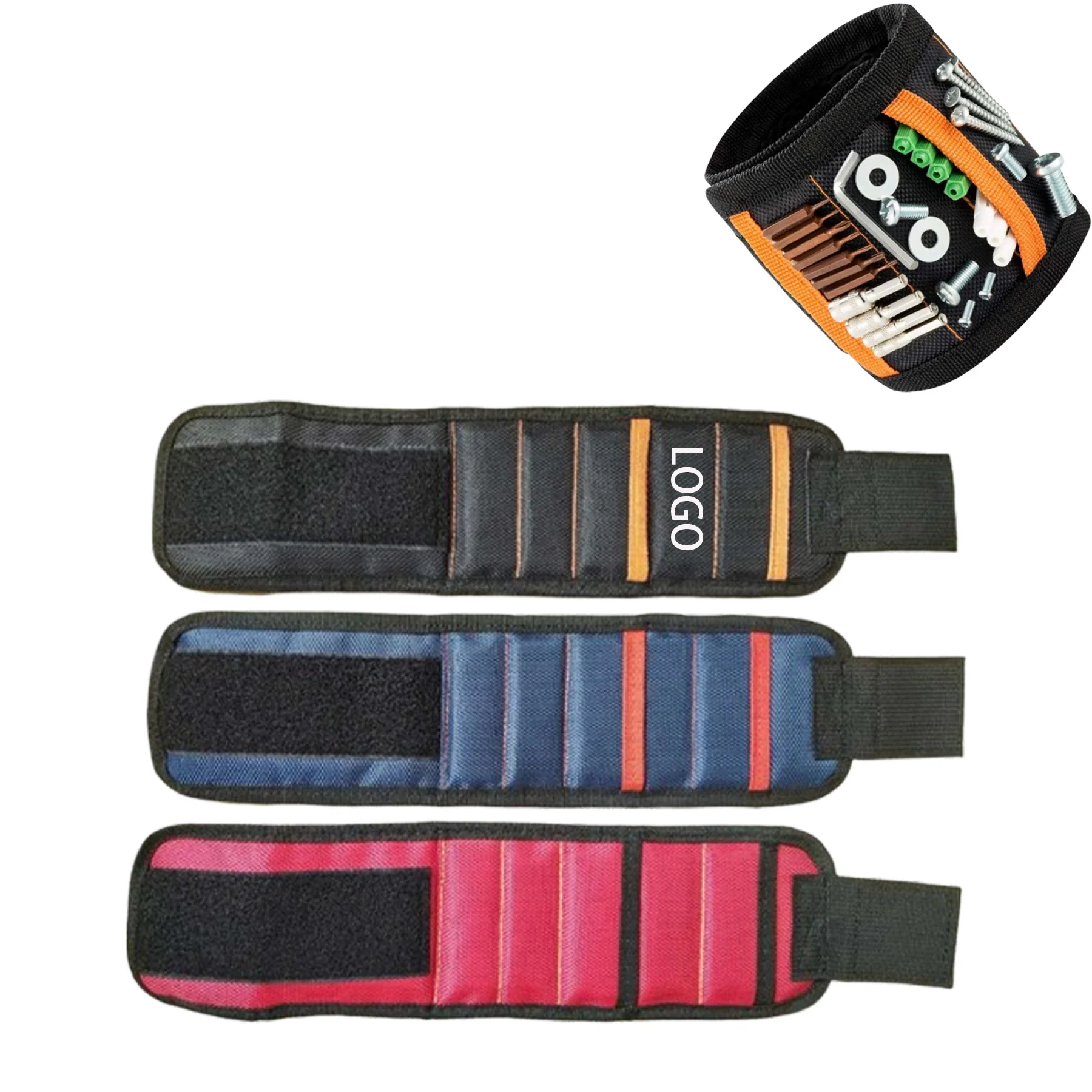 5-Row Magnetic Tool Wristband 15 Strong Magnets & 2 Pockets