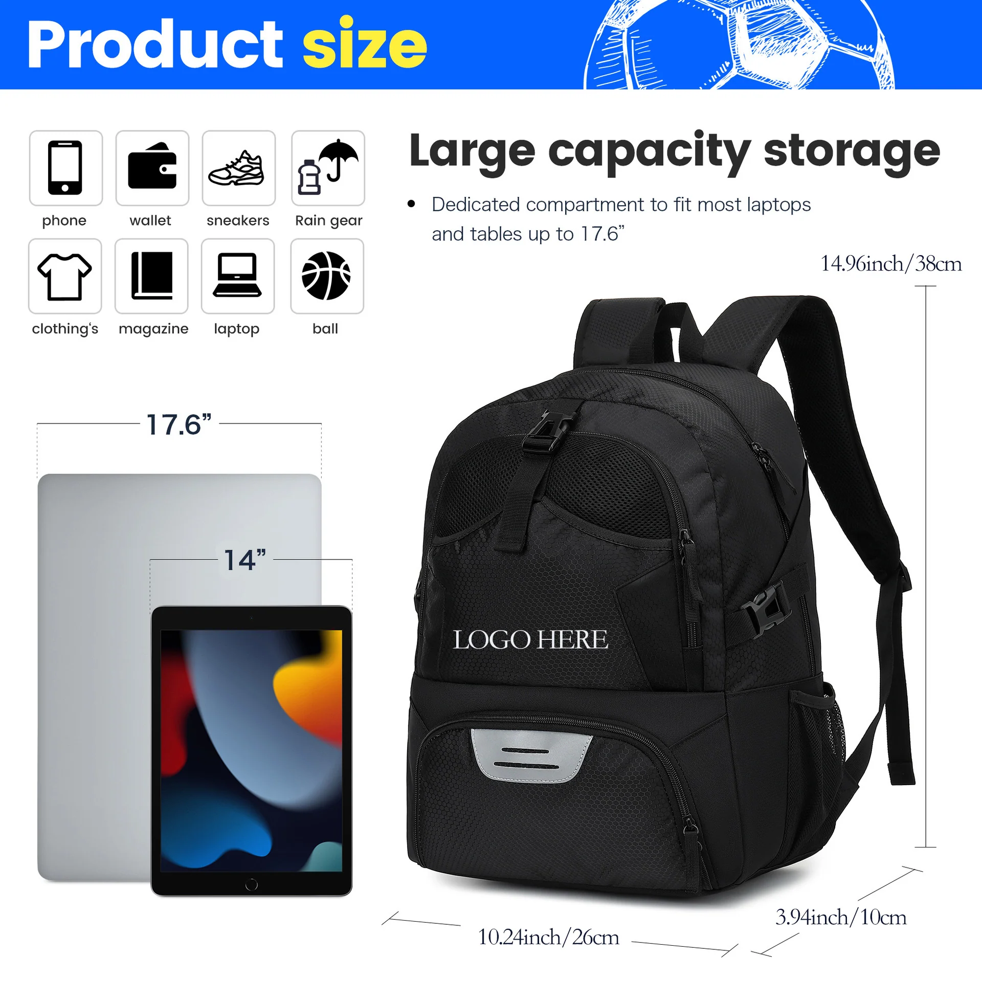 Backpack With Separate Ball Holder