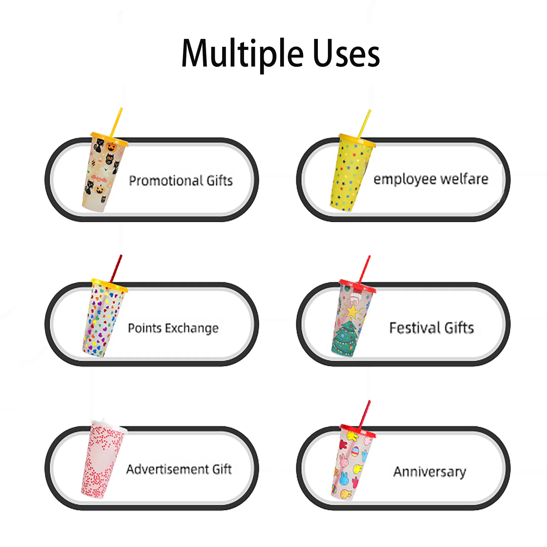 Festive Theme Color Changing Cold Cups With Lids Straws