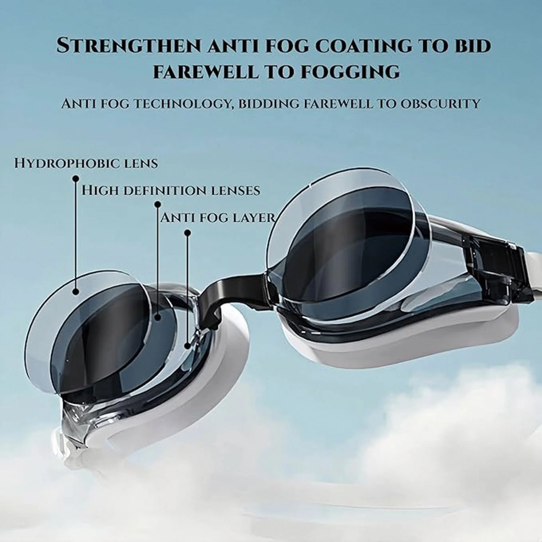 Wide View Anti Fog Leakproof Swim Goggles Adjustable Fit