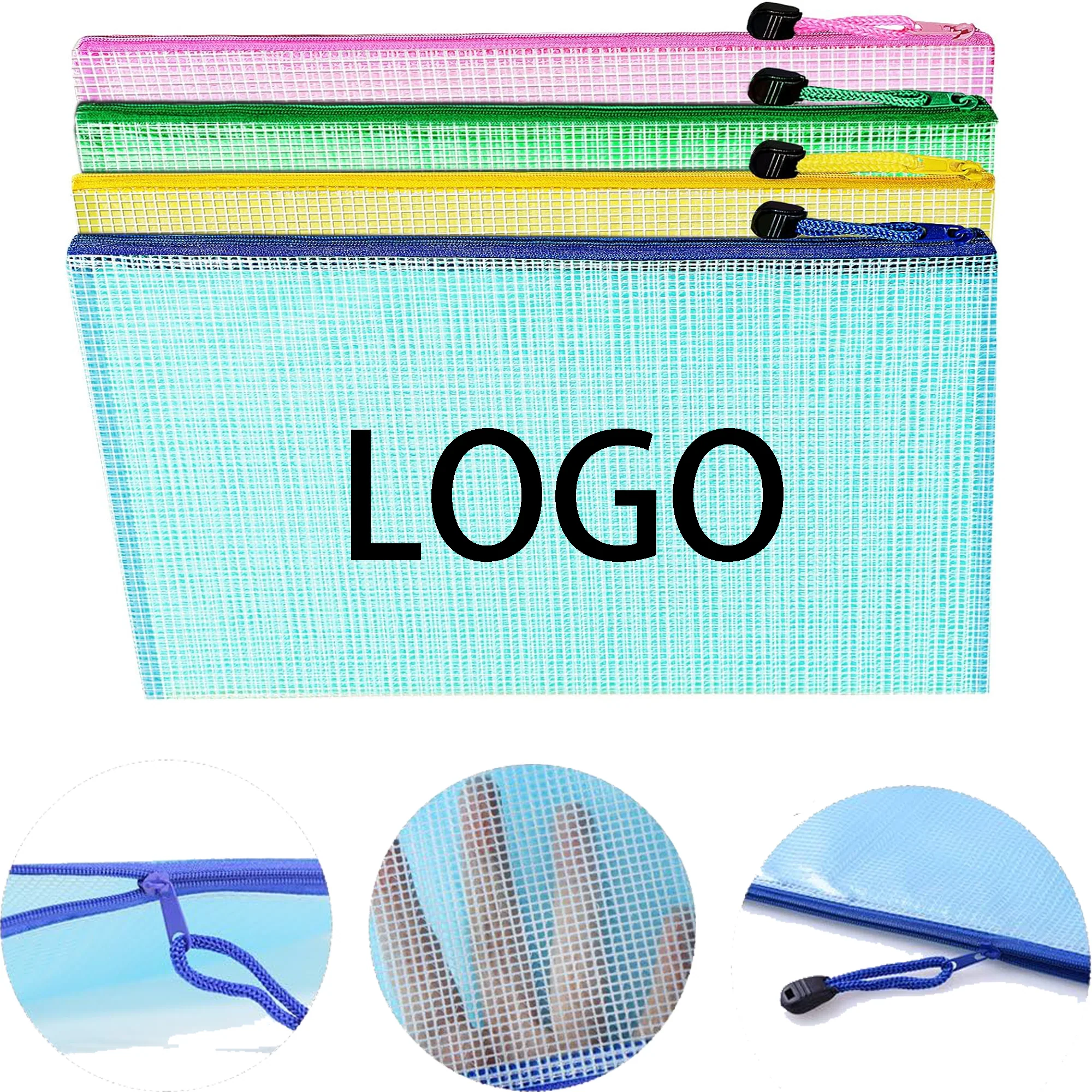 A4 Size Mesh Bags With Zipper Plastic File Document Bags