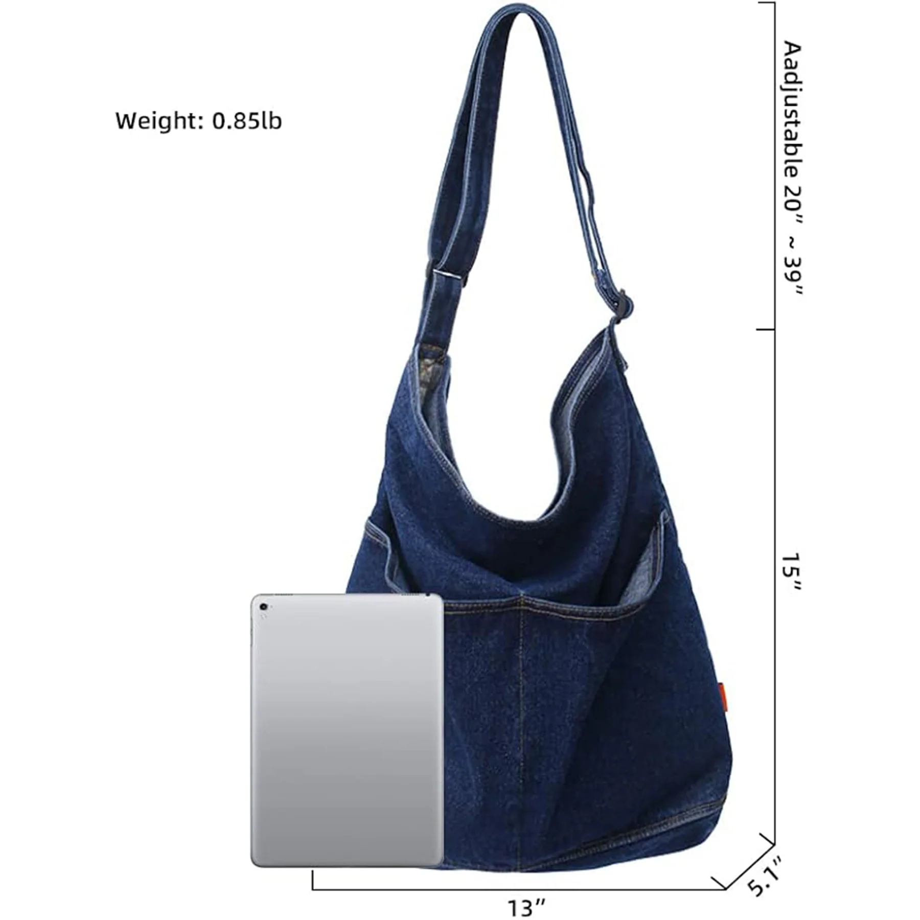 Denim Shoulder Hobo Tote Bag