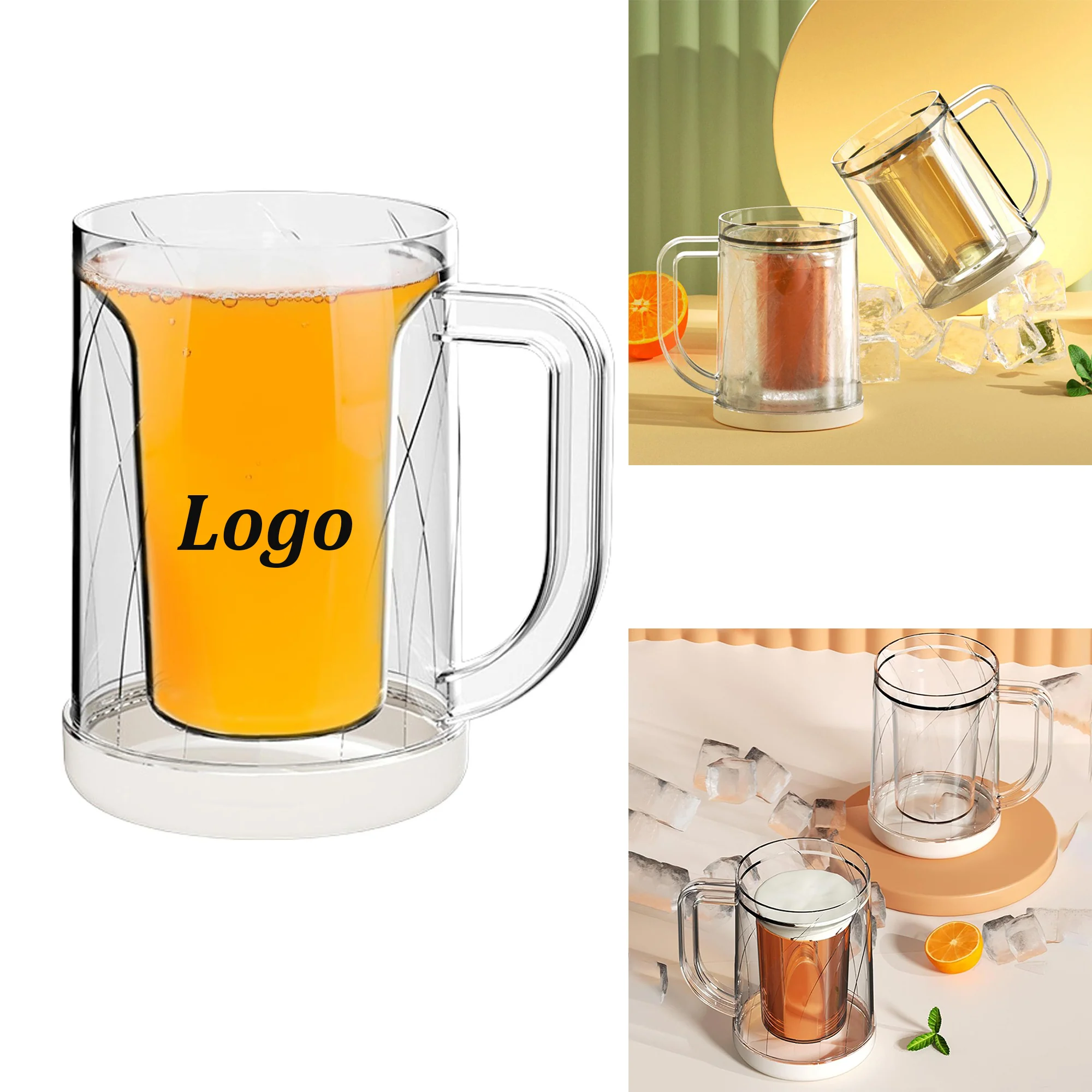 Food Grade Clear Plastic Double Wall Frozen Beer Mug(Ocean)