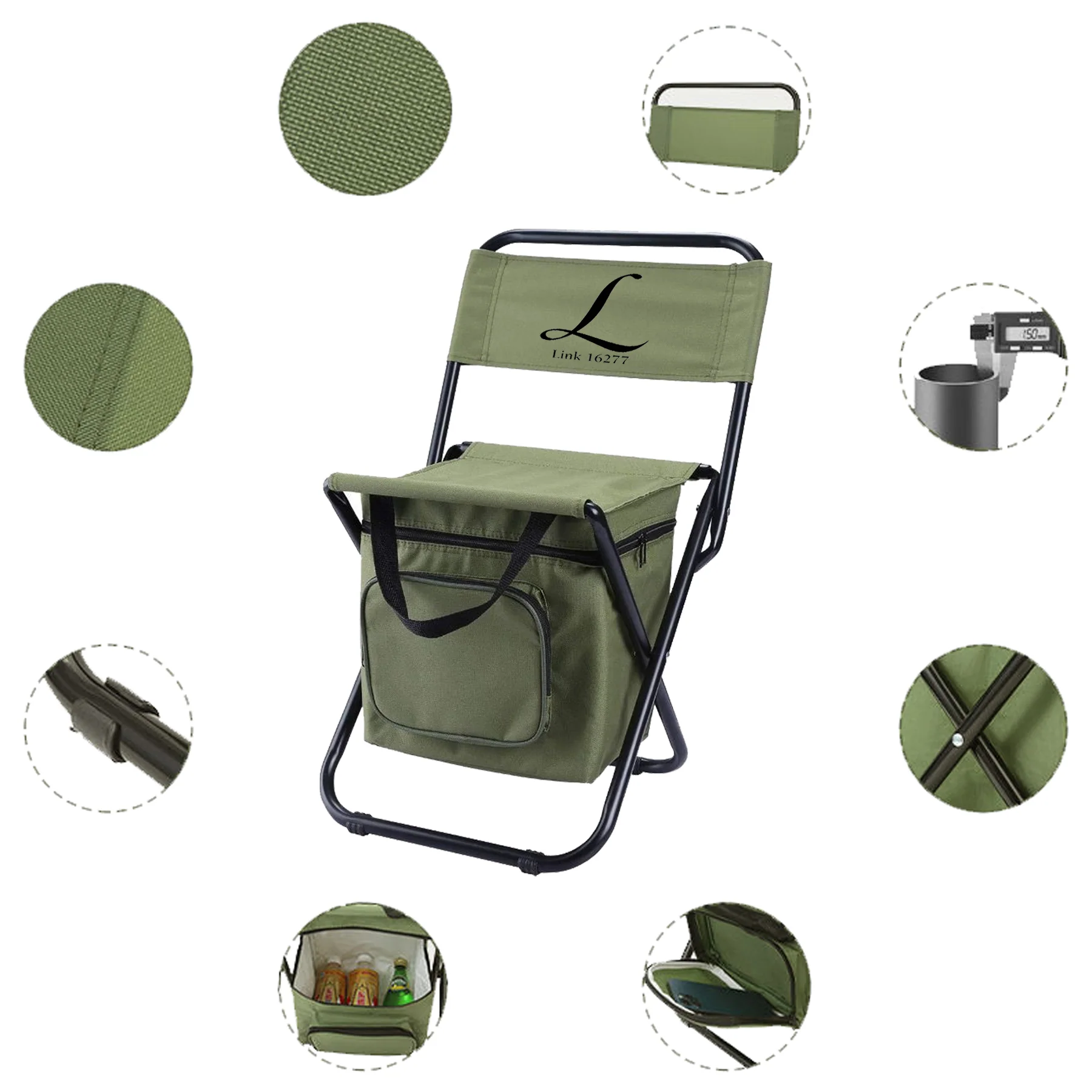 Outdoor Folding Chair with Ice Pack Pouch and Carrying Handle