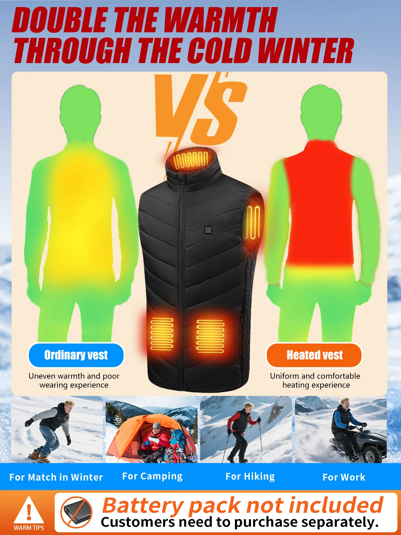 Electric Heated Vest with 3 Heat Levels 9 Heating Zones