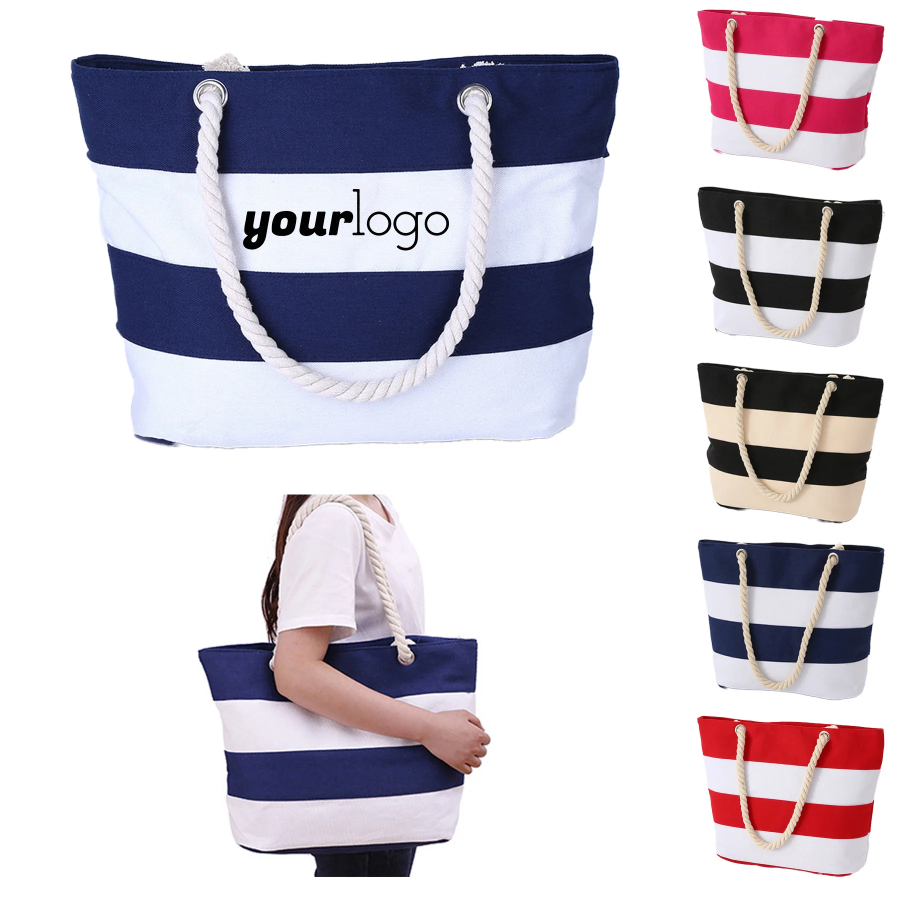 Thick Hemp Rope Striped Canvas Bag