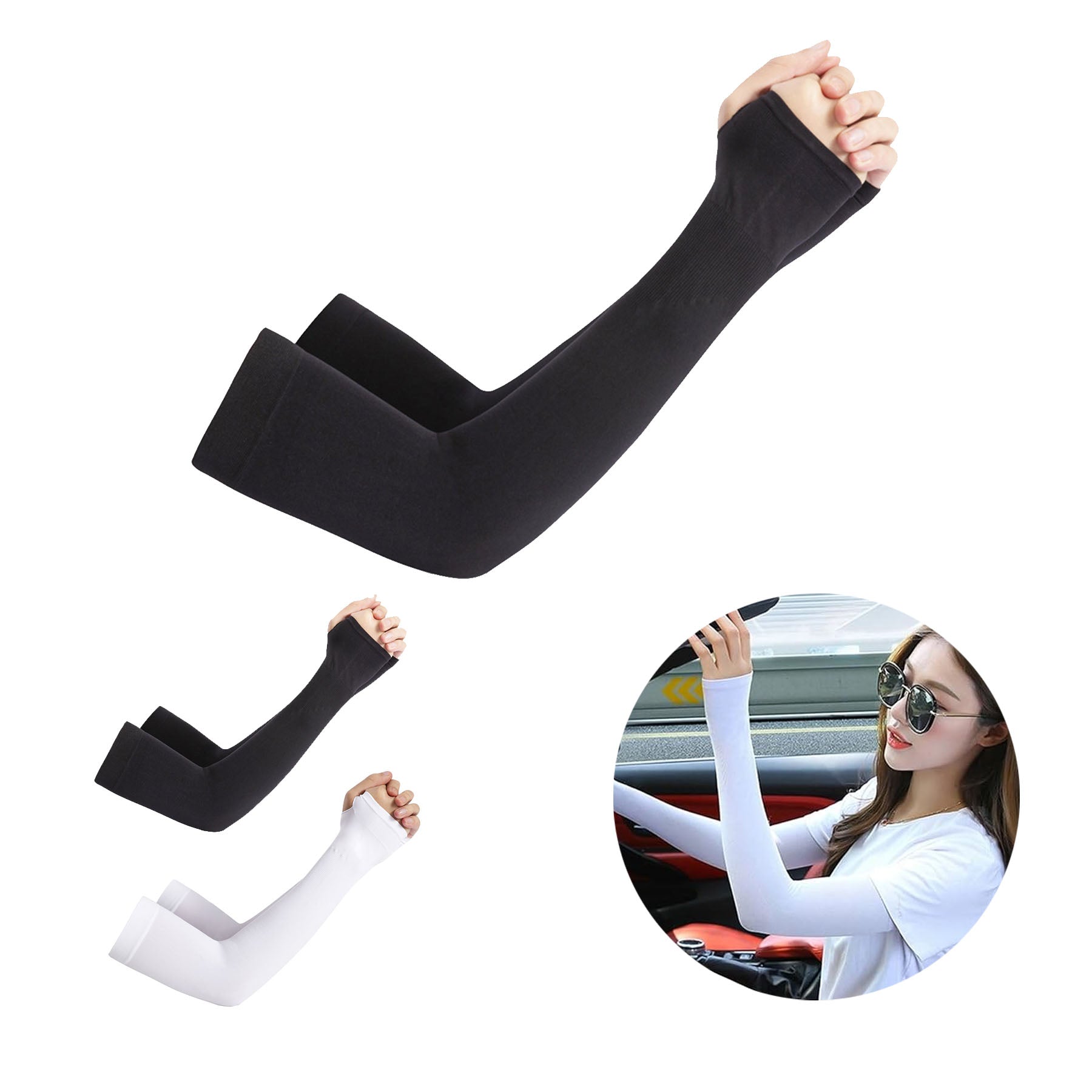 Unisex Sun Protection Arm Sleeves With Thumb Holes