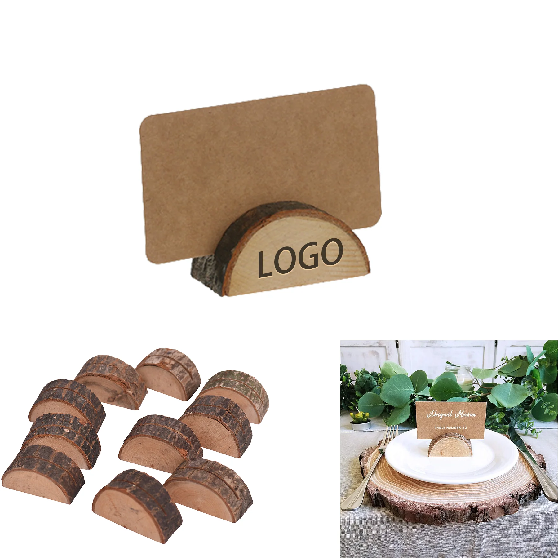 Natural Wood Log Card Holder