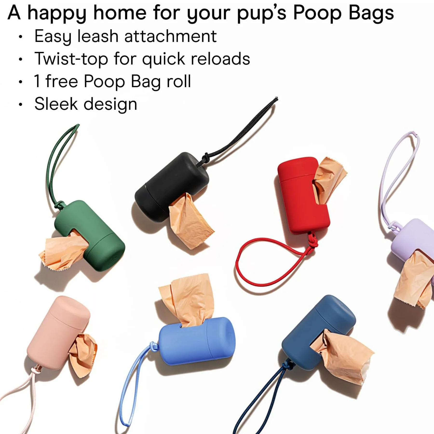 Dog Poop Bag Dispenser Leash Clip Leakproof Twist Top Roll