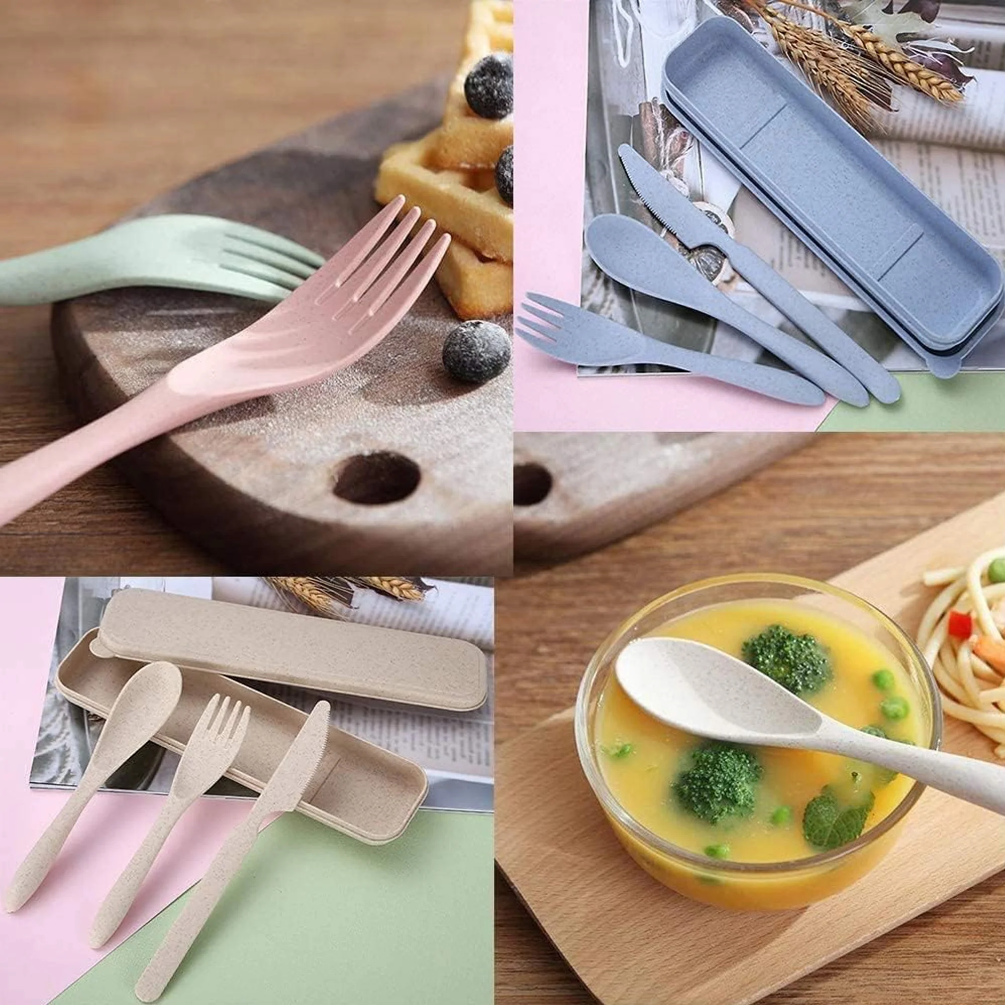 Wheat Straw Portable Knife Fork Spoons Cutlery With Case