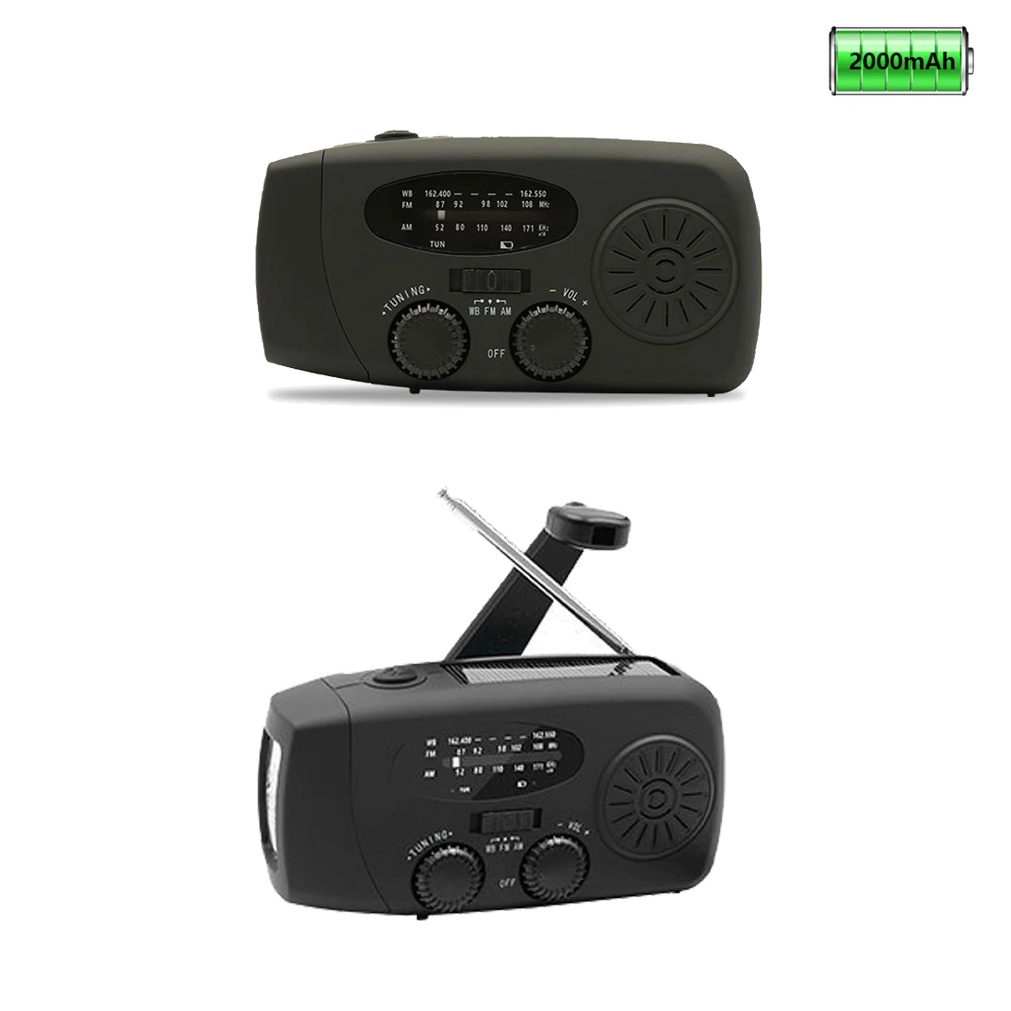 Emergency Solar Hand Crank Weather Radio With Led Flashlight