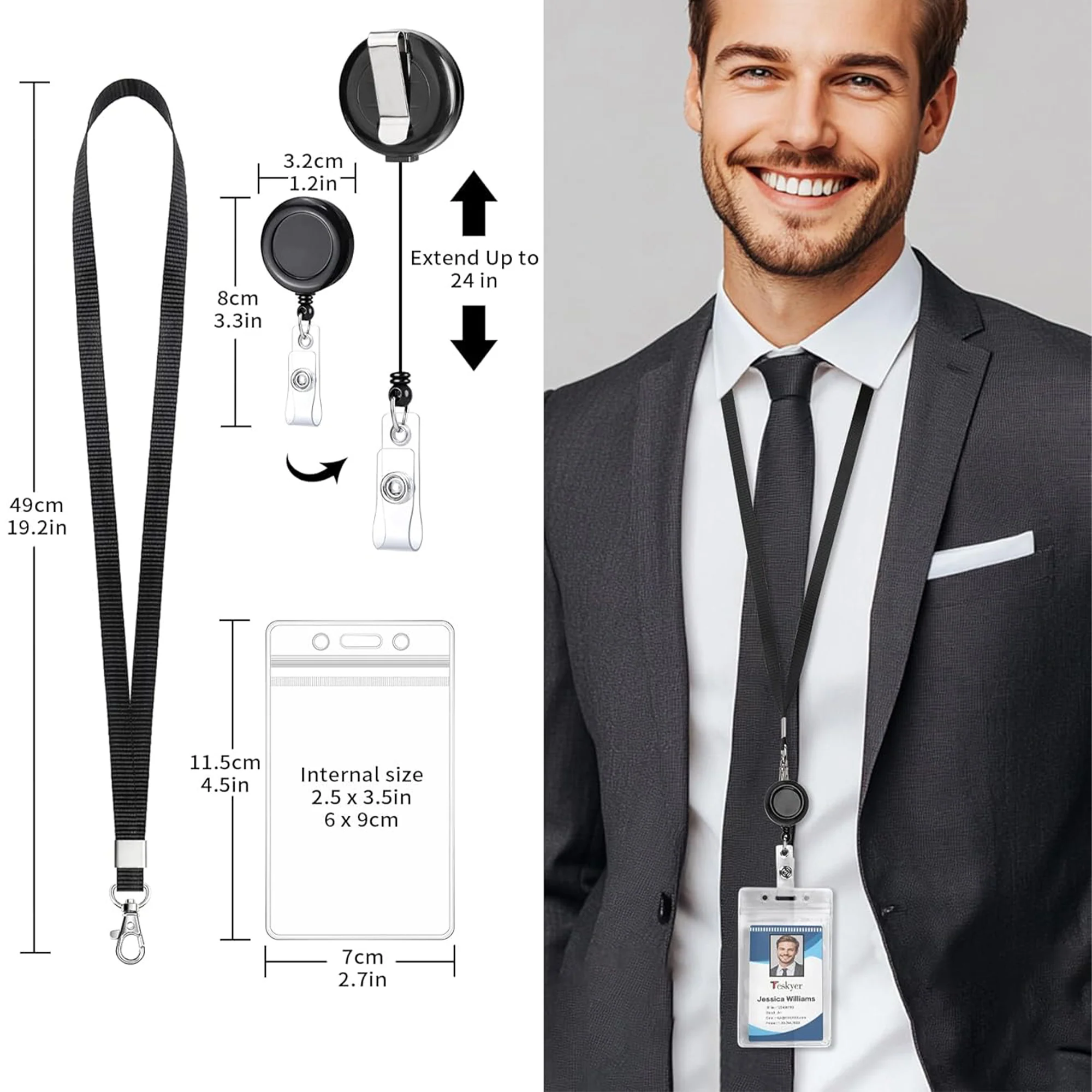 Retractable Clear Id Card Holder With Neck Lanyard