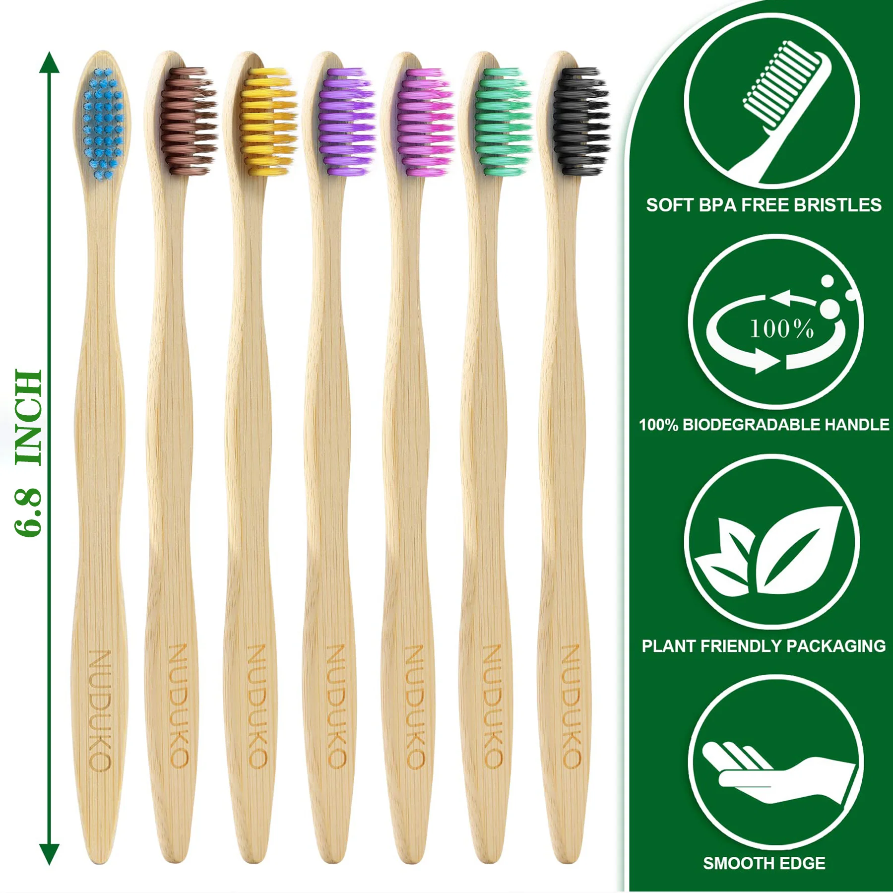 Eco-Friendly Bamboo Toothbrushes, 10-Pack, Soft Bristles