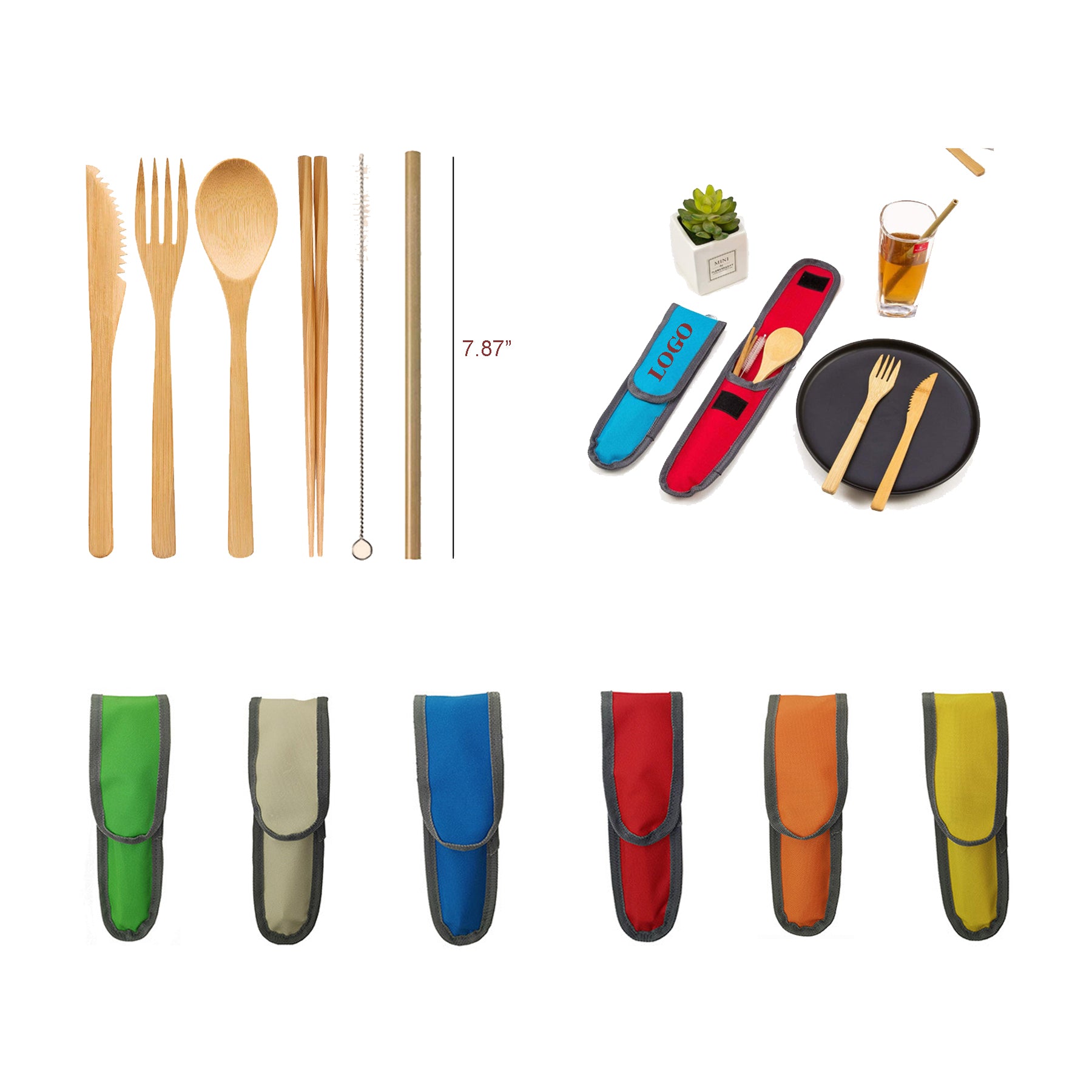 Portable Eco-Friendly Travel Camping Bamboo Cutlery Set