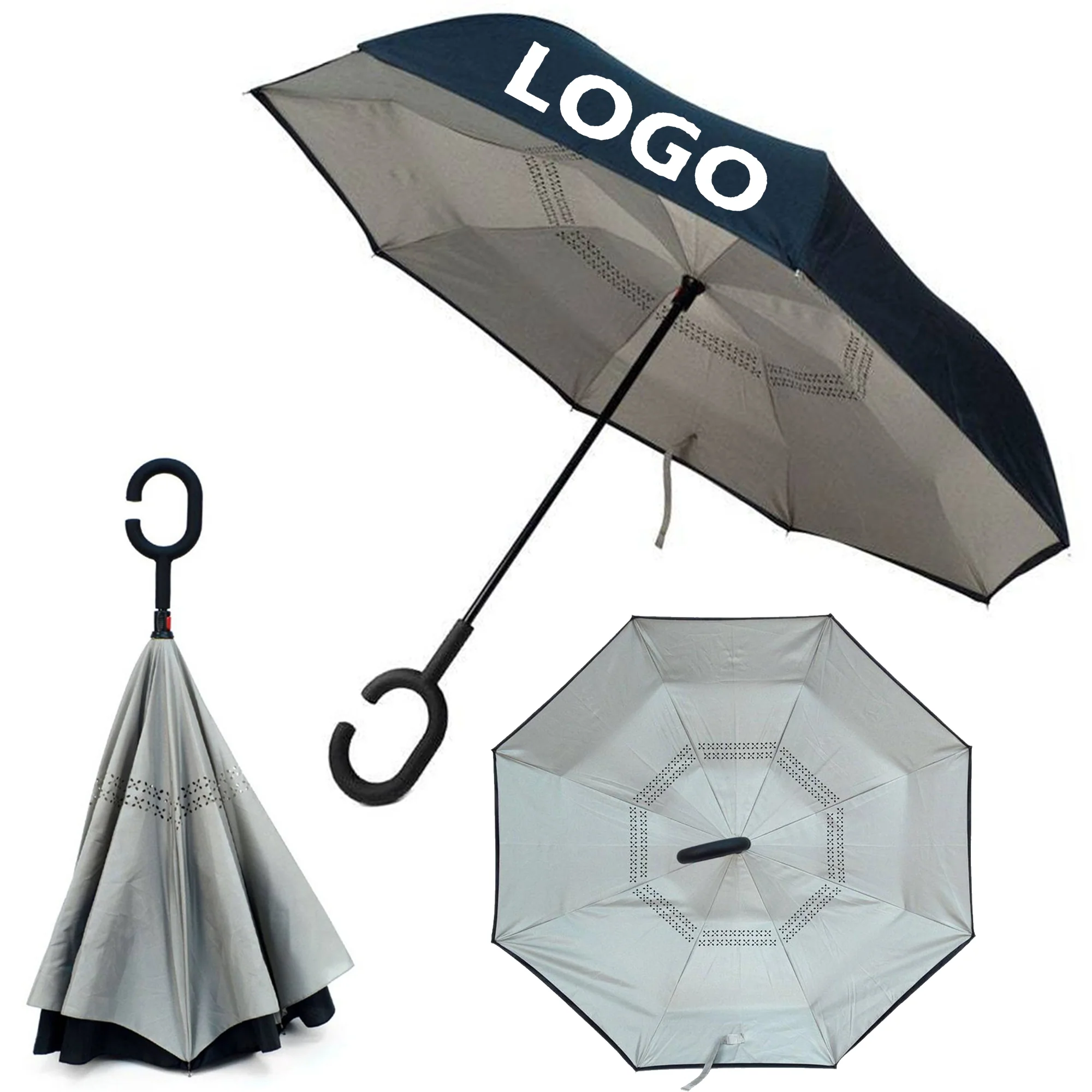 Inversion Auto Open Umbrella w/ C-Shape Handle
