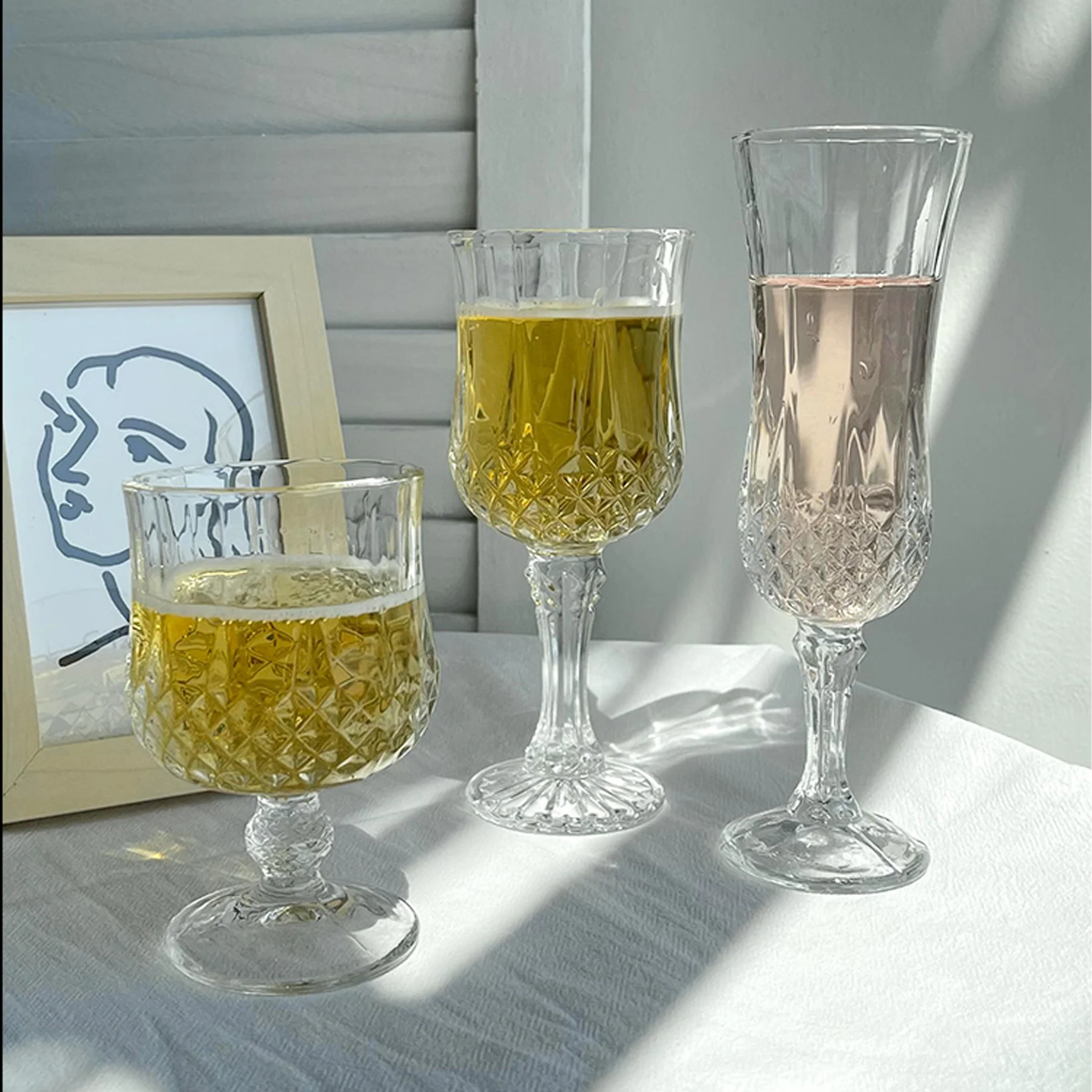 Lismore Goblet Diamond Wine Champagne Glasses