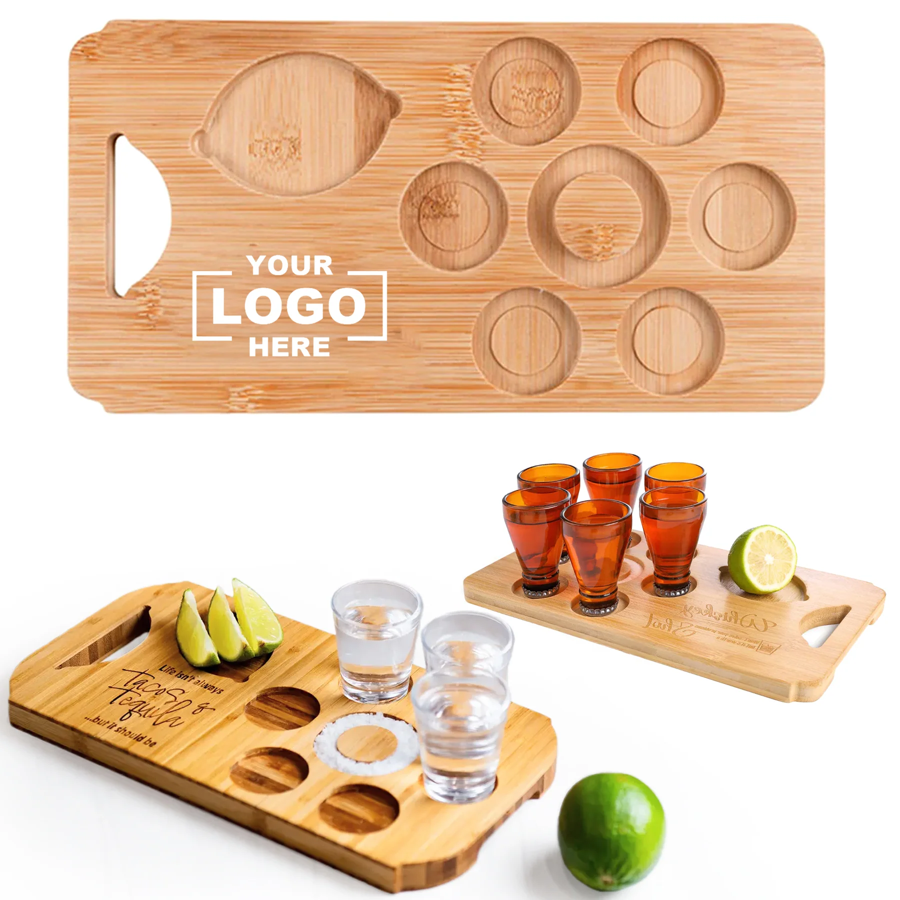 Wooden Rectangular Tequila Cup Tray