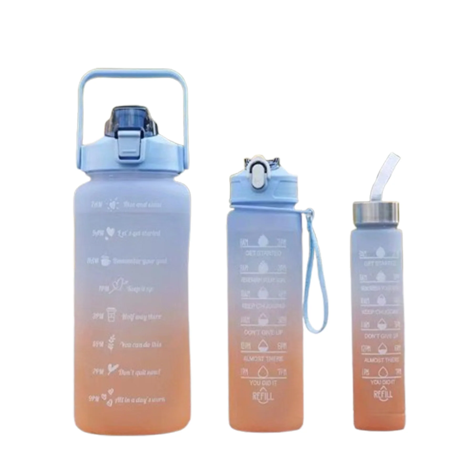 Wide Mouth Sports Water Bottles 3 Pcs Set With Time Marker