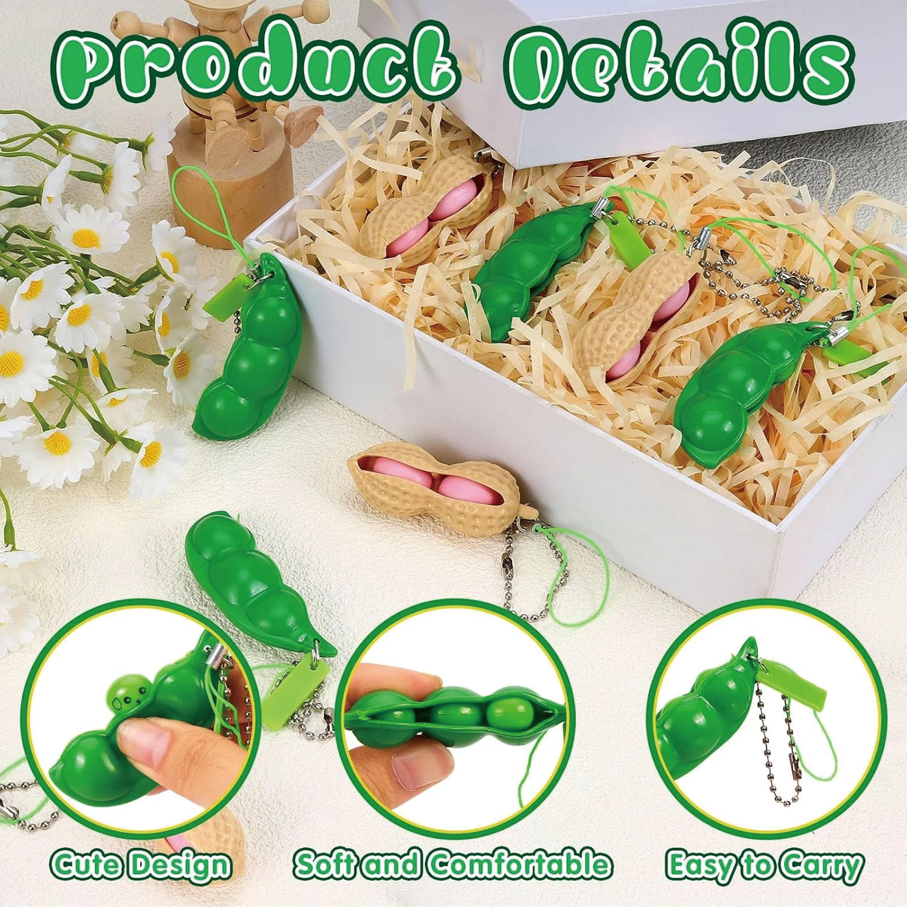 Cute Stress Relief Pod Keychain Bean Peanut Squeeze Toy