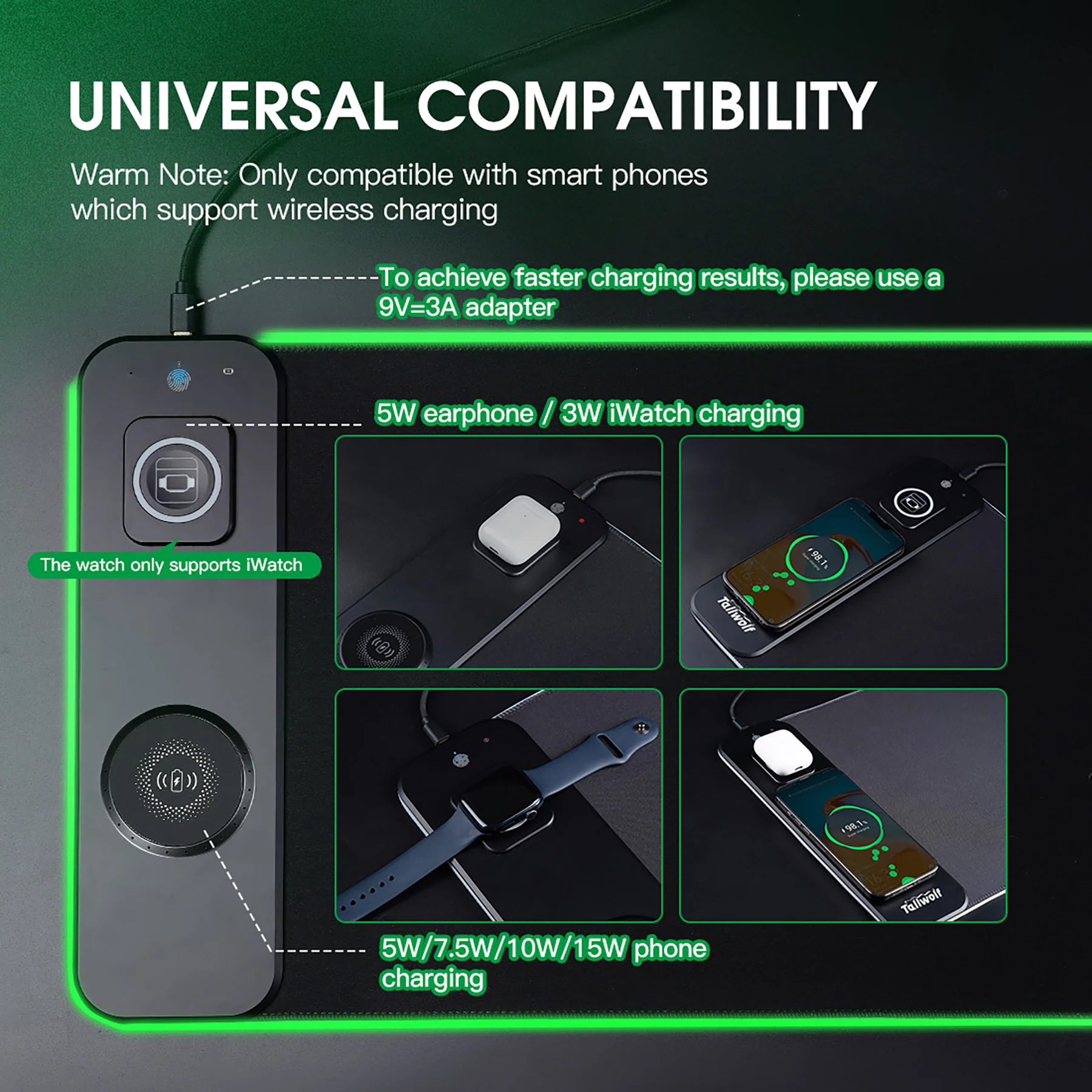 10W 3 in 1 Wireless Charging RGB Gaming Mouse Pad