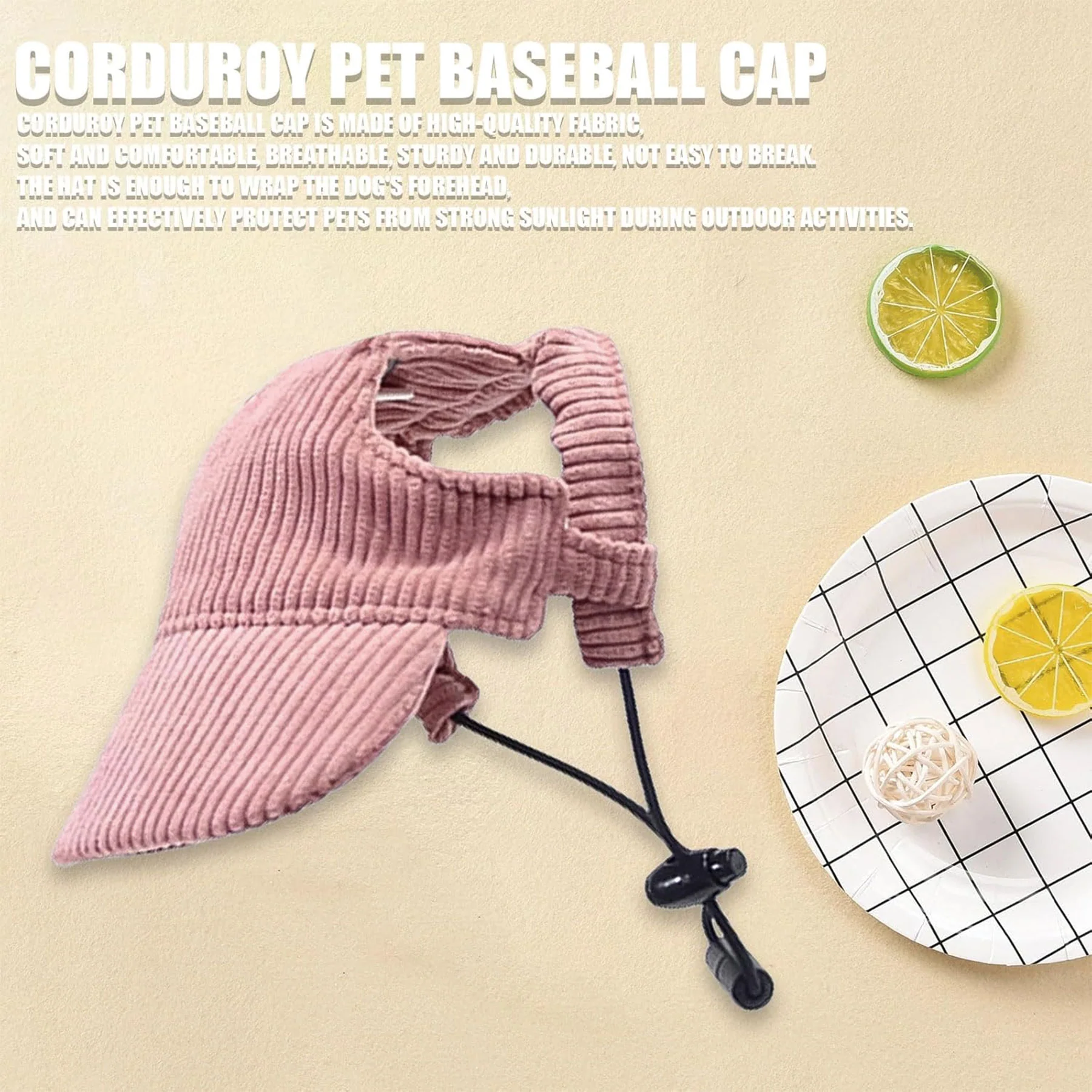 Breathable Corduroy Dog Sun Hat Adjustable Ear Hole Hat