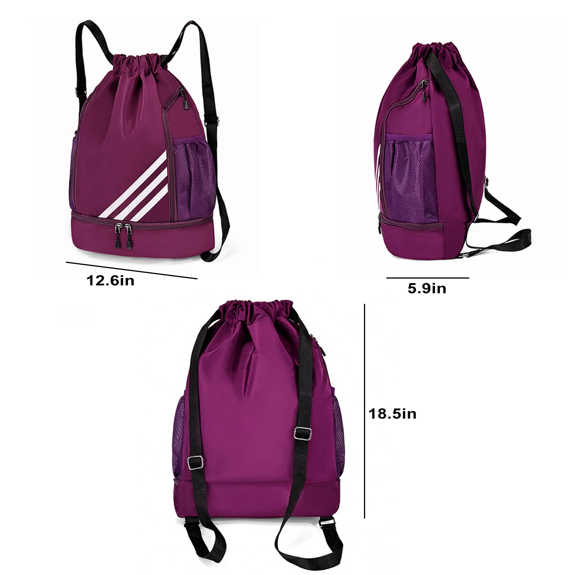 Drawstring Basketball Bag Backpack With Shoes Compartment